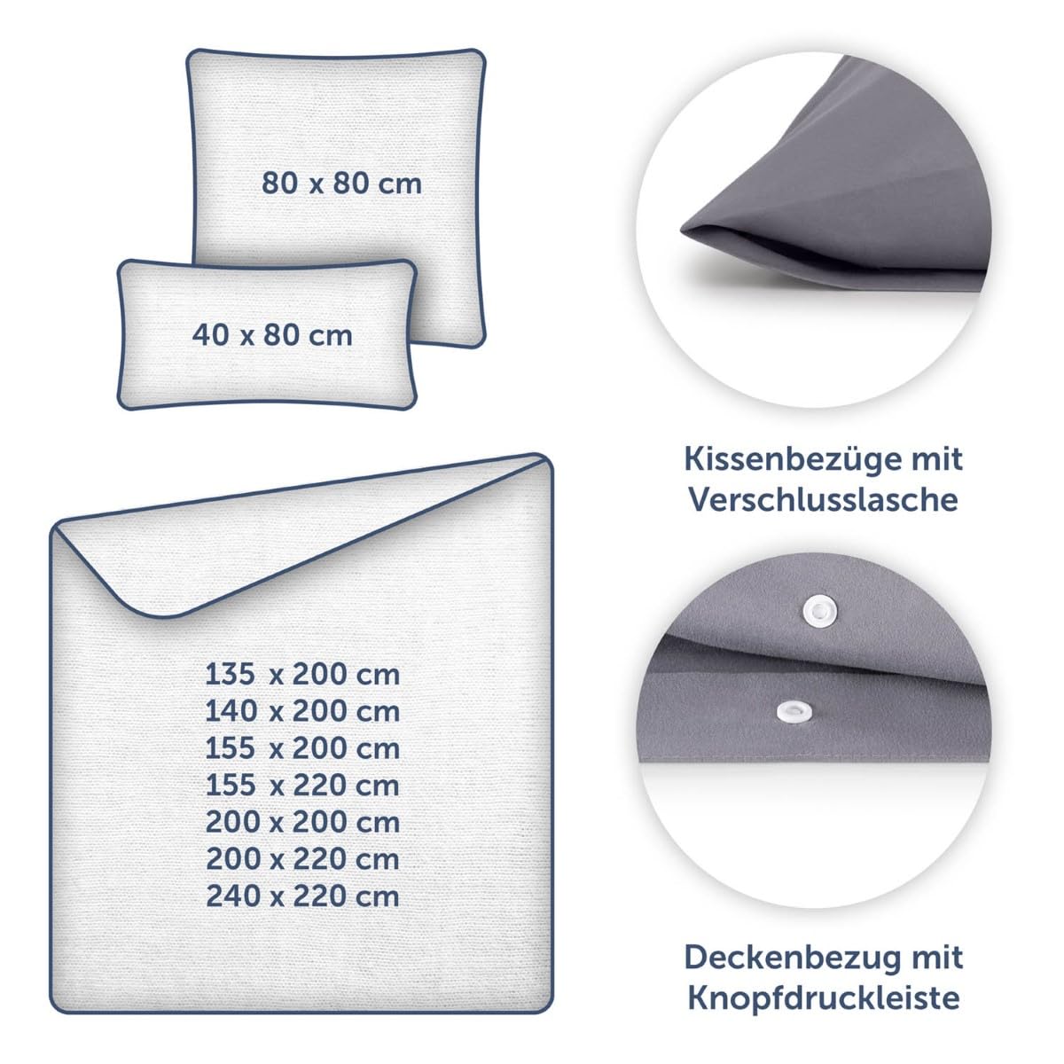 Set Bettwäsche und Kissenbezüge Polyester Grau 