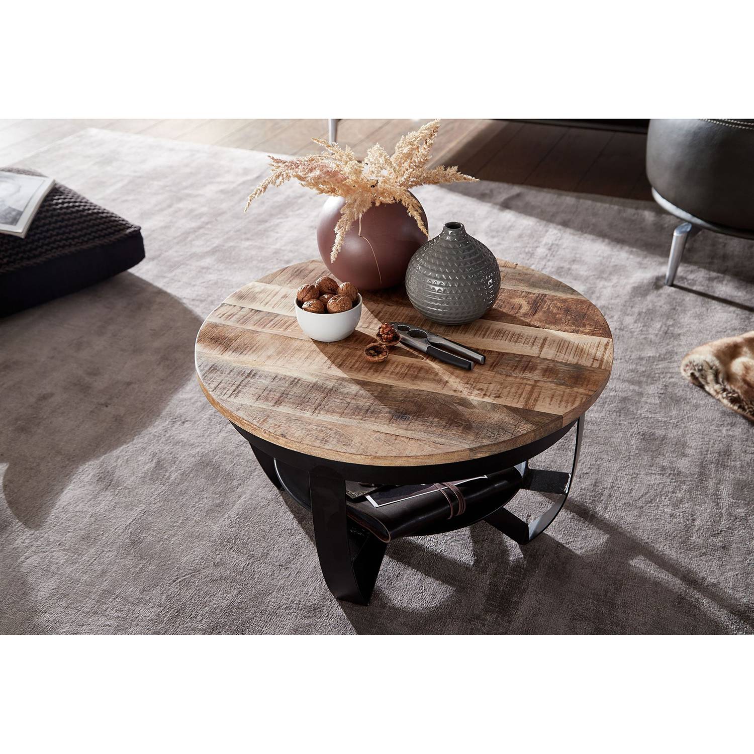 Coffee table Nasp solid mango metal black