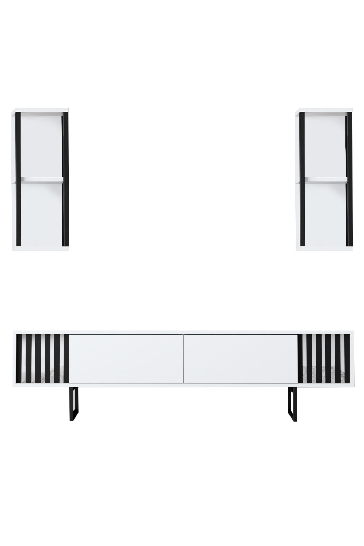 Chrome Line TV cabinet Wood veneer White Black