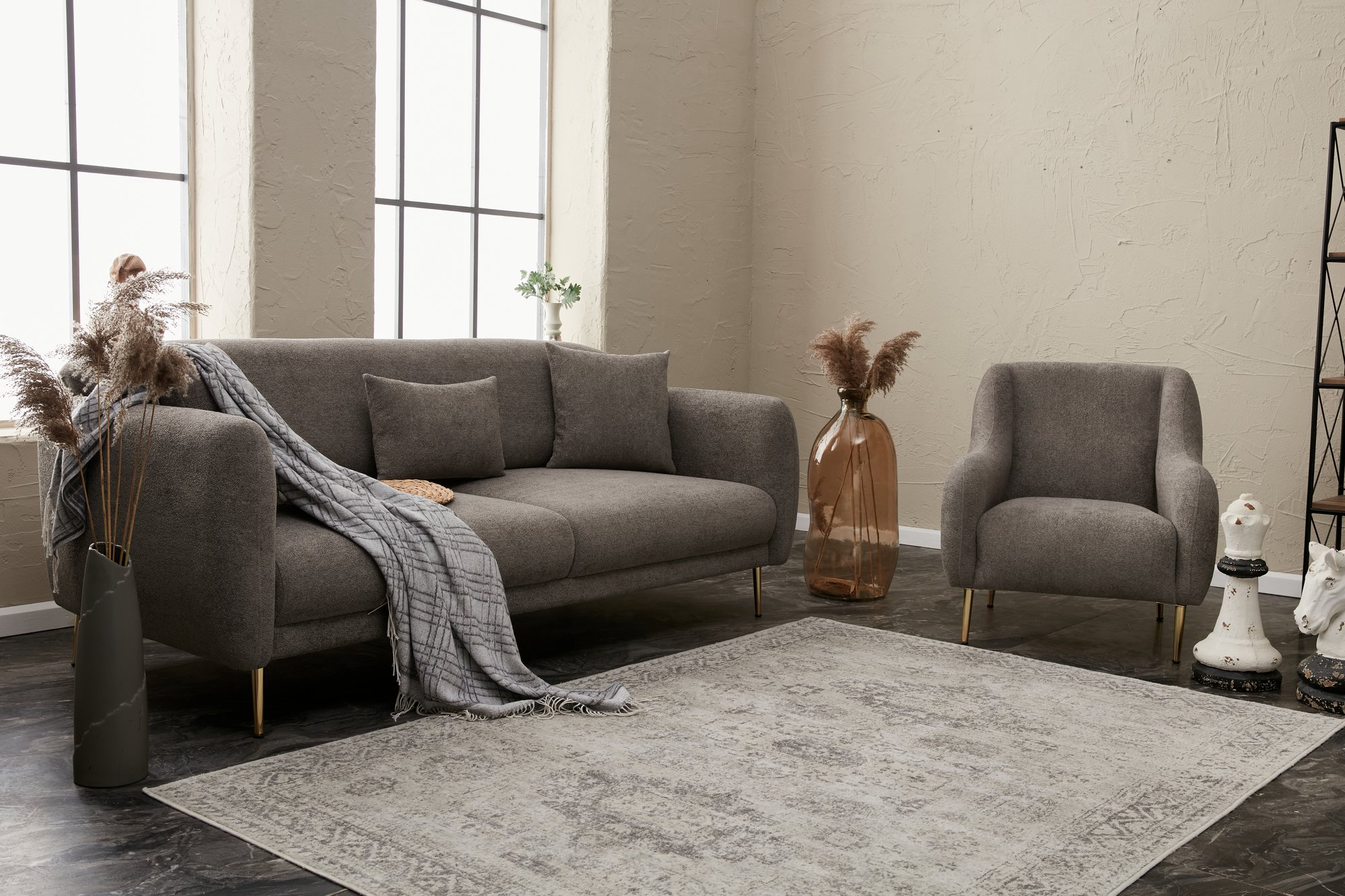 Simena Sofa 3-Sitzer Grau