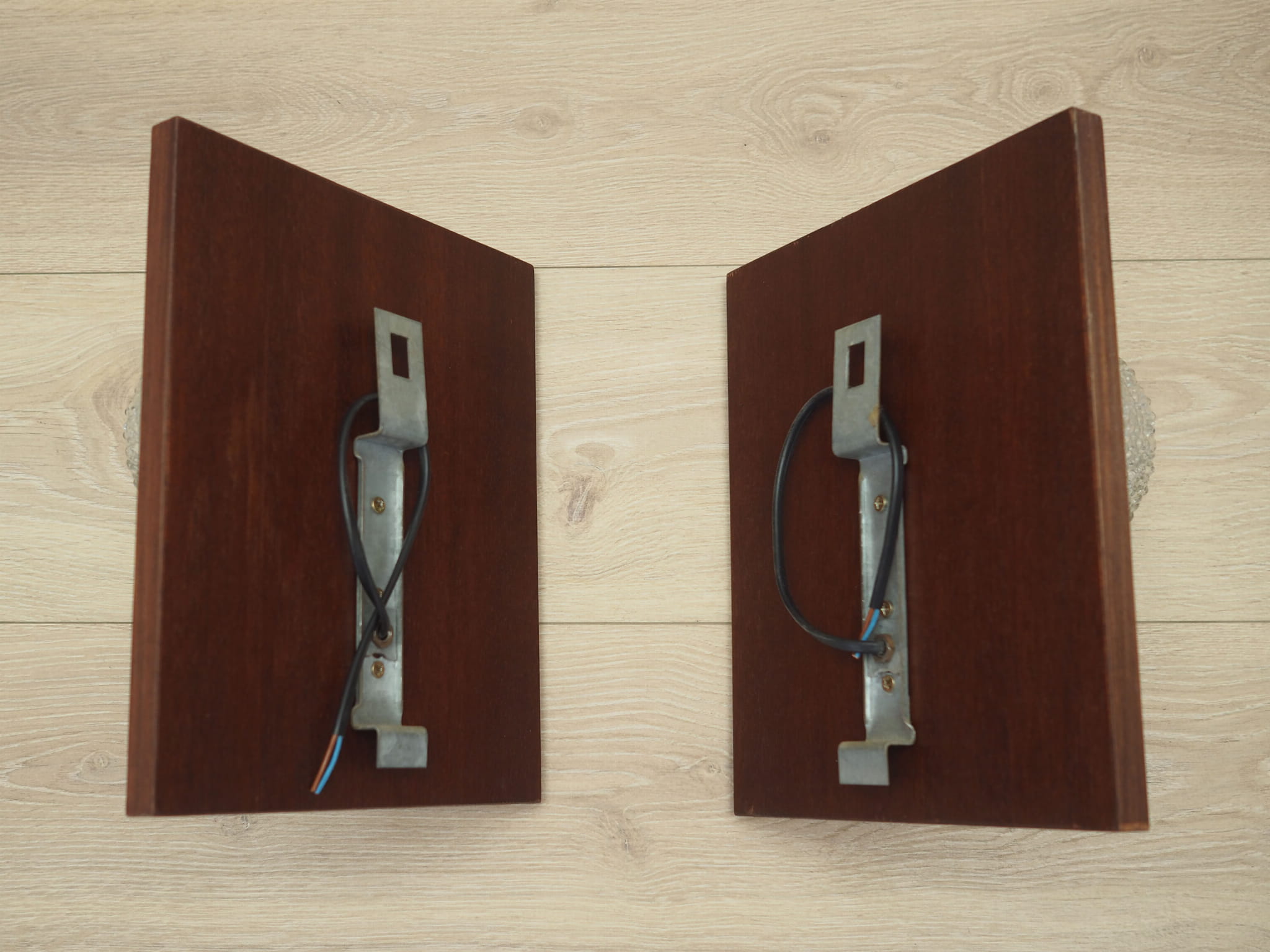 2x Wandlampe Glas Holz Braun 1970er Jahre 
