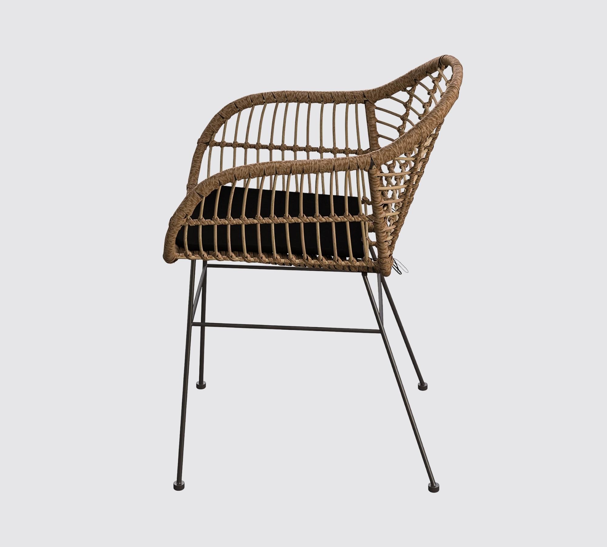 2x Gartenstuhl aus Polyrattan inkl. Sitzkissen Schwarz 