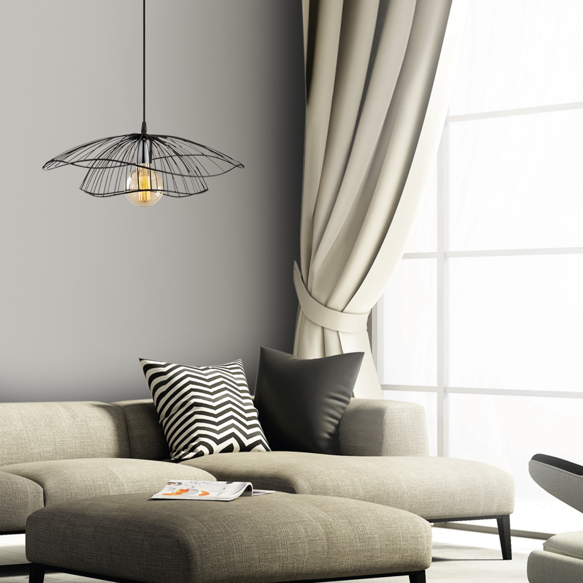 Modern pendant lamp with black metal struts