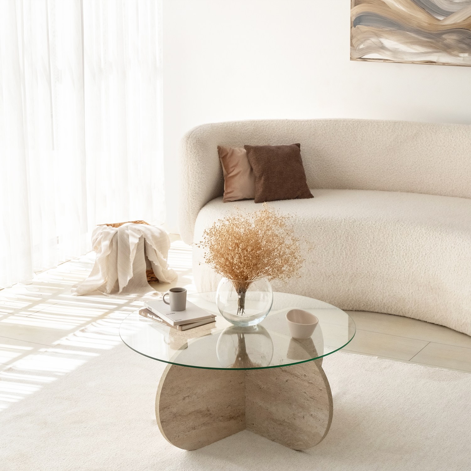 Bubble Couchtisch Sicherheitsglas Steinoptik Ø 75cm