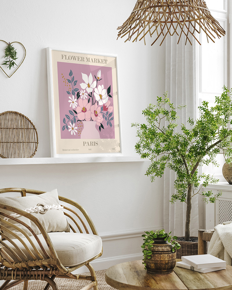 Flower Market Paris Stampa d'arte con cornice multicolore