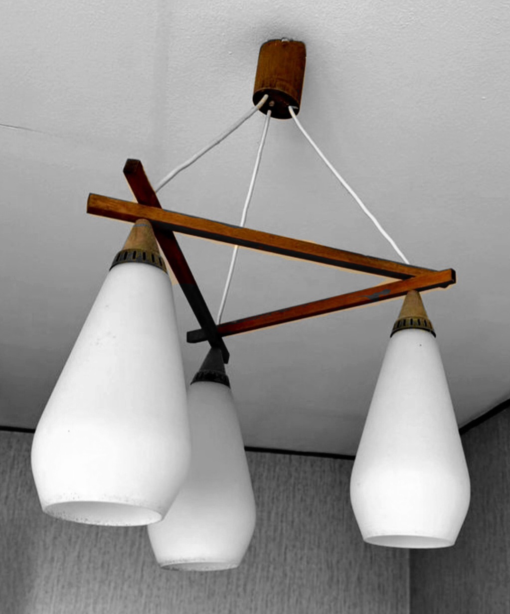 Wand- und Pendelleuchte-Set Teakholz Opalglas