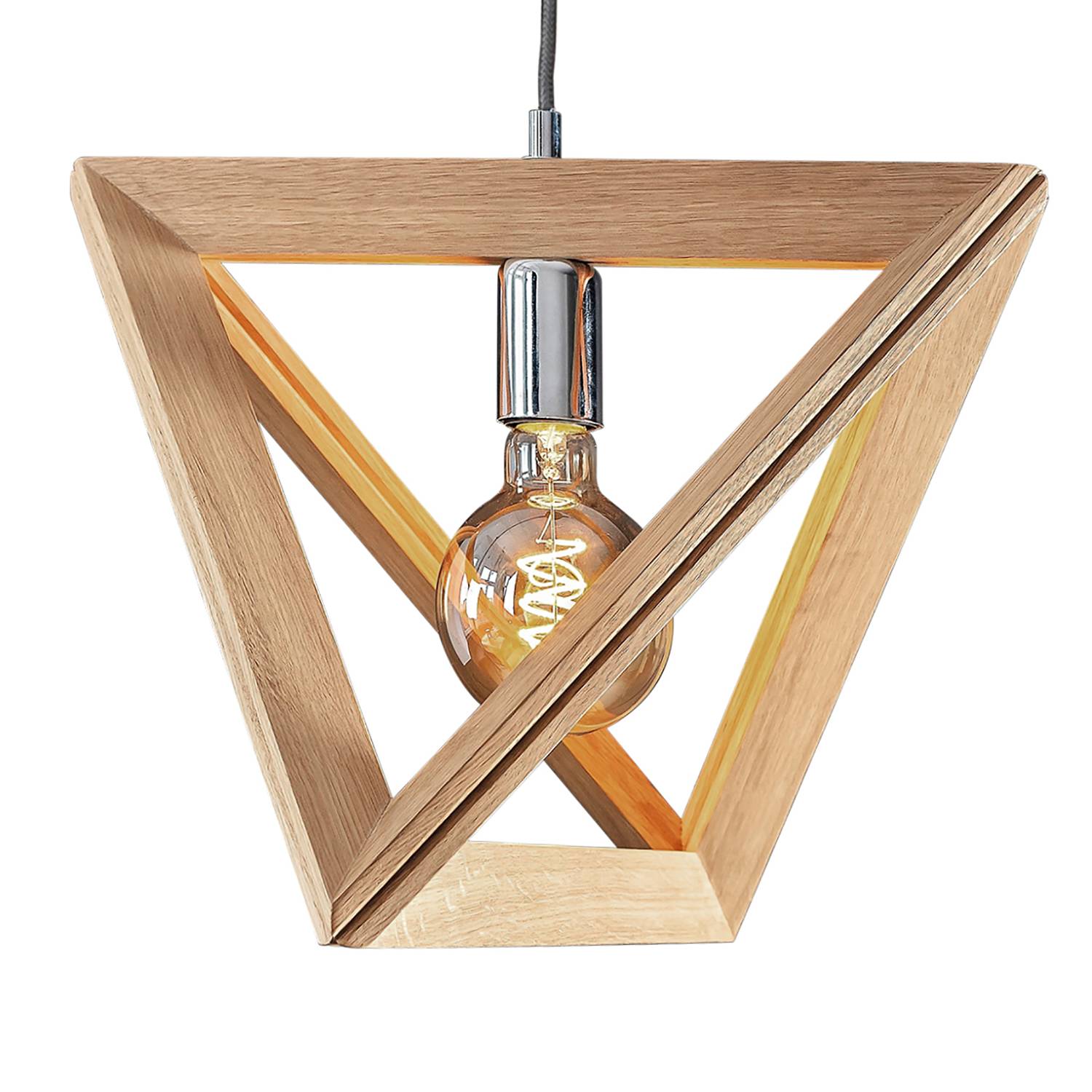 1-Flame Pendant Lamp Trigonon Solid Oak