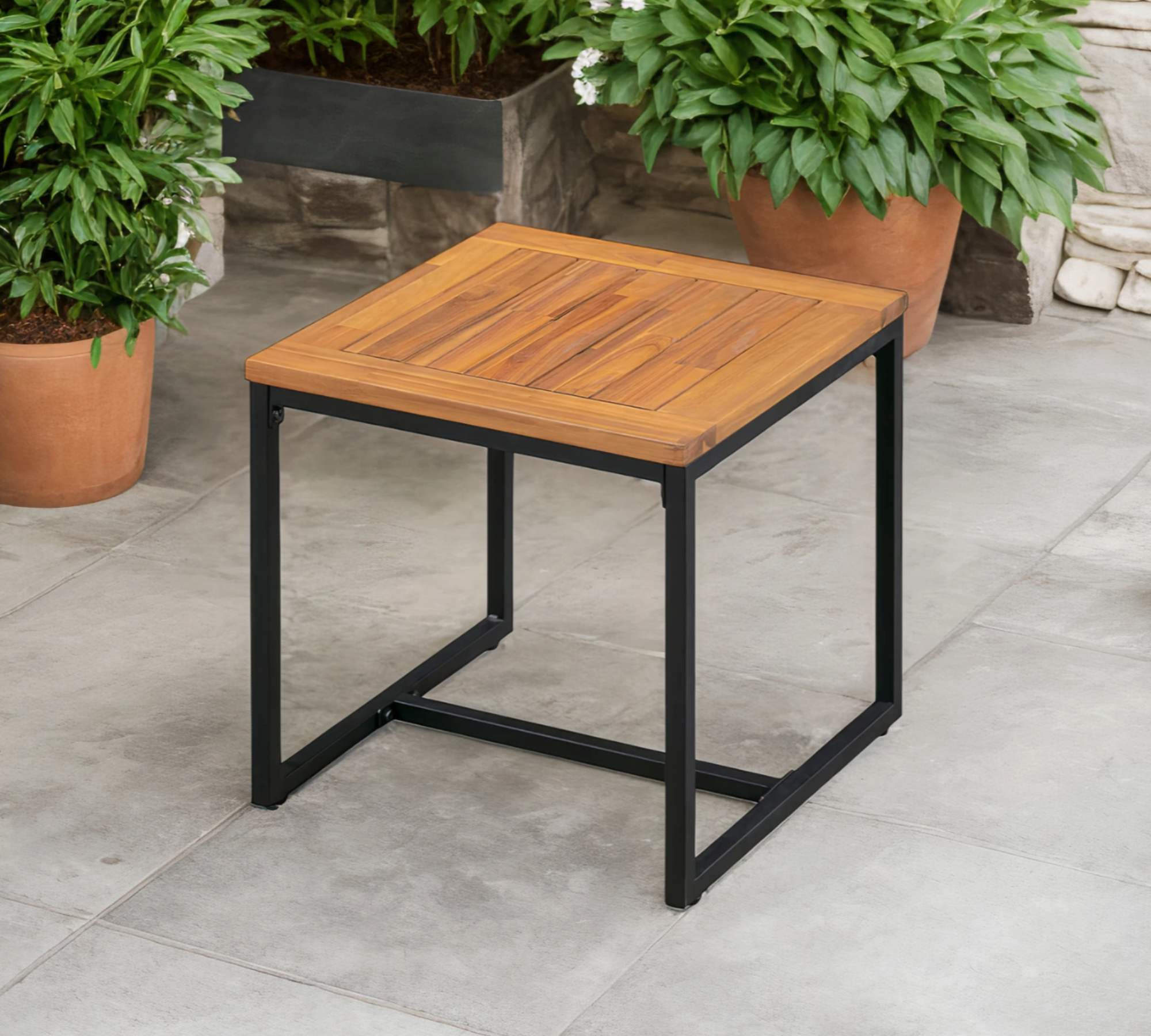 Hocker Akazienholz Stahl Schwarz Braun