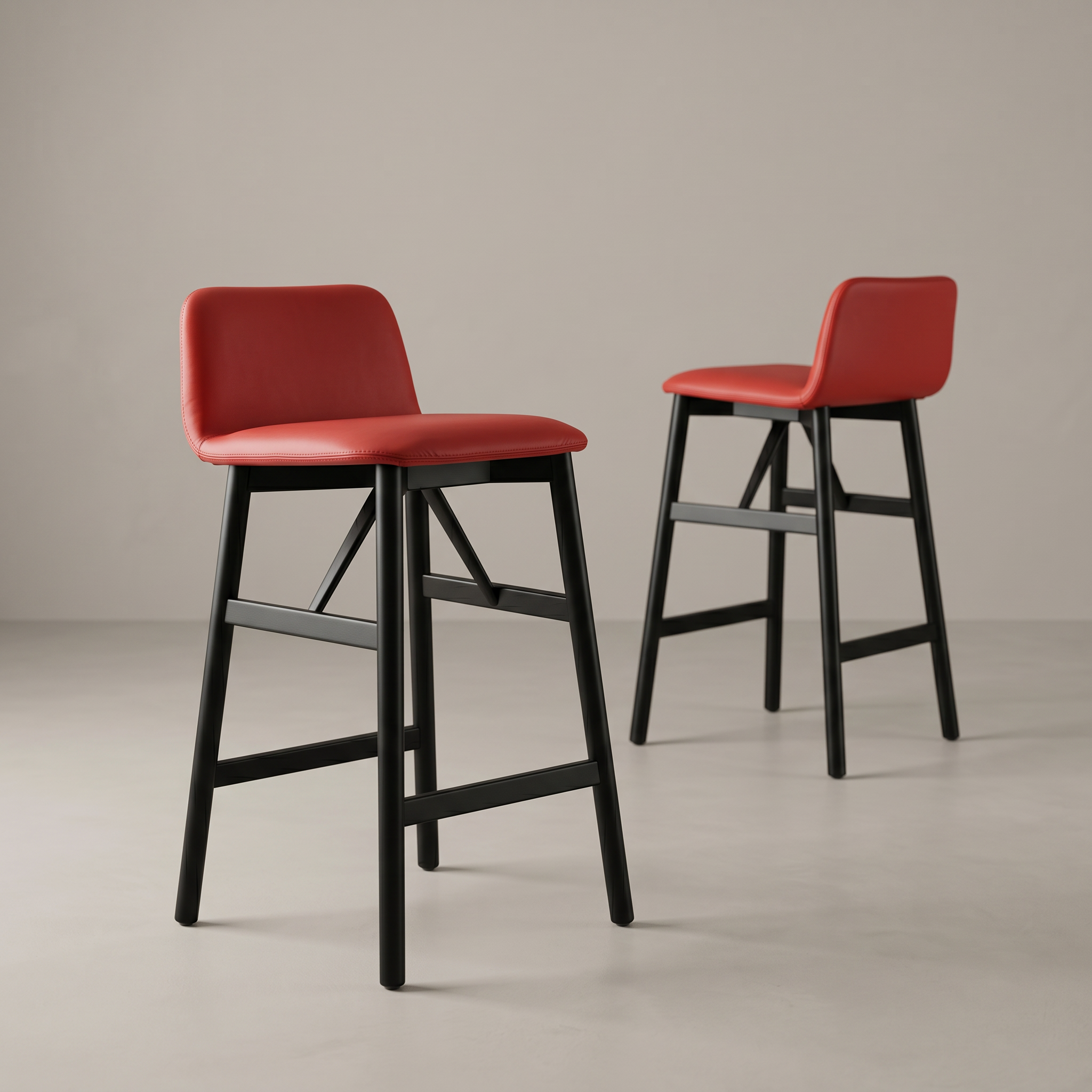 2x Bardot 0036 Wood Bar Stool Wood Leather Red