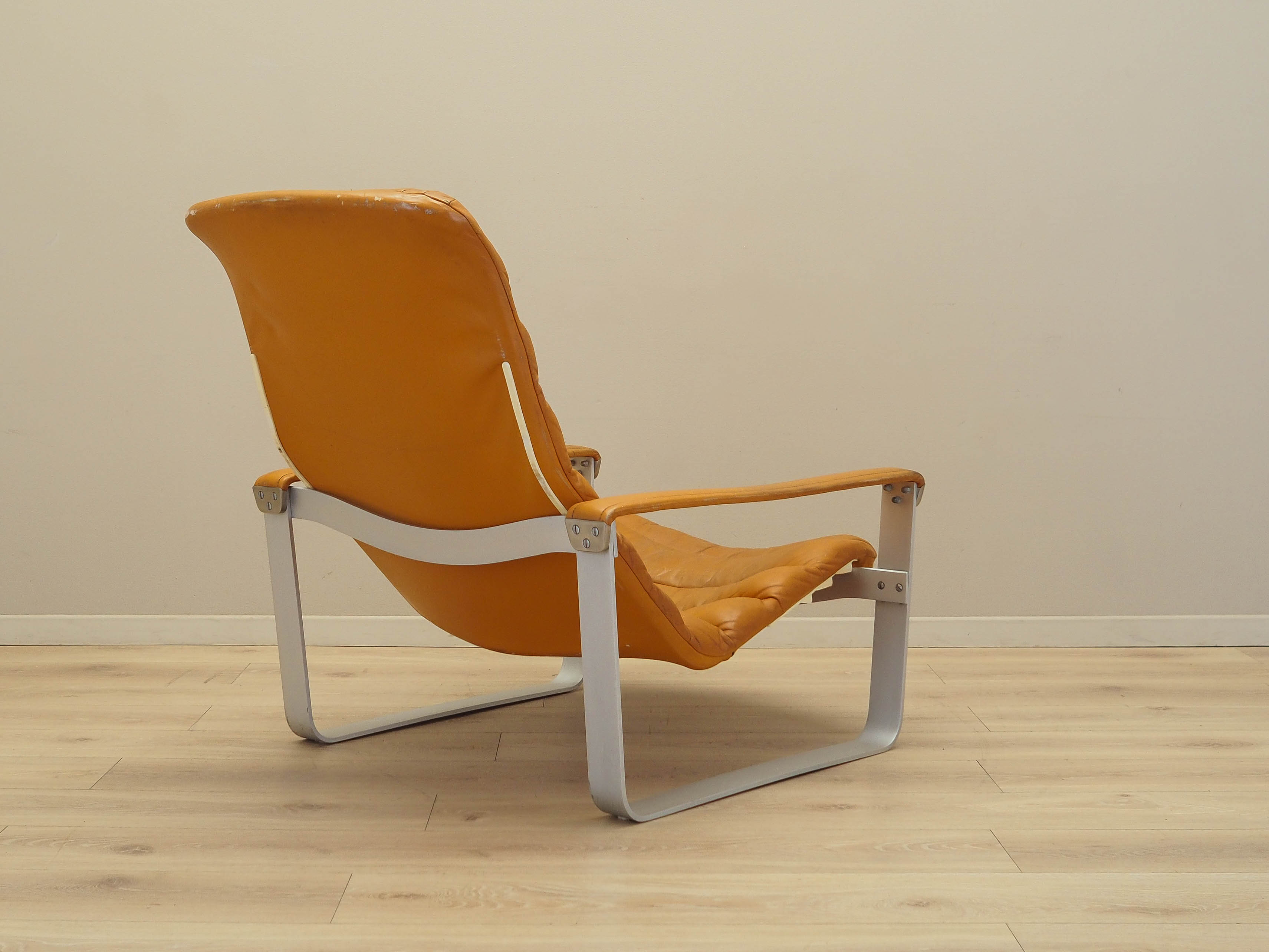 Lounge Chair Metal Leather Orange 1960s
