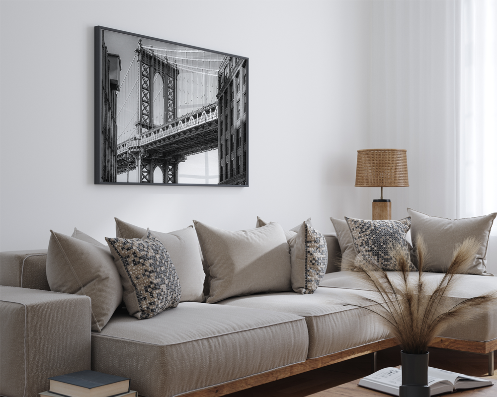 Manhattan Bridge Kunstdruck mit Rahmen Schwarz Weiß