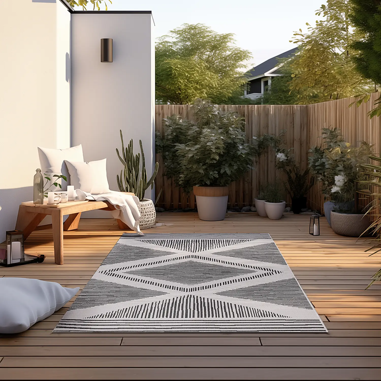 Rhombus In-/Outdoor-Teppich Schwarz