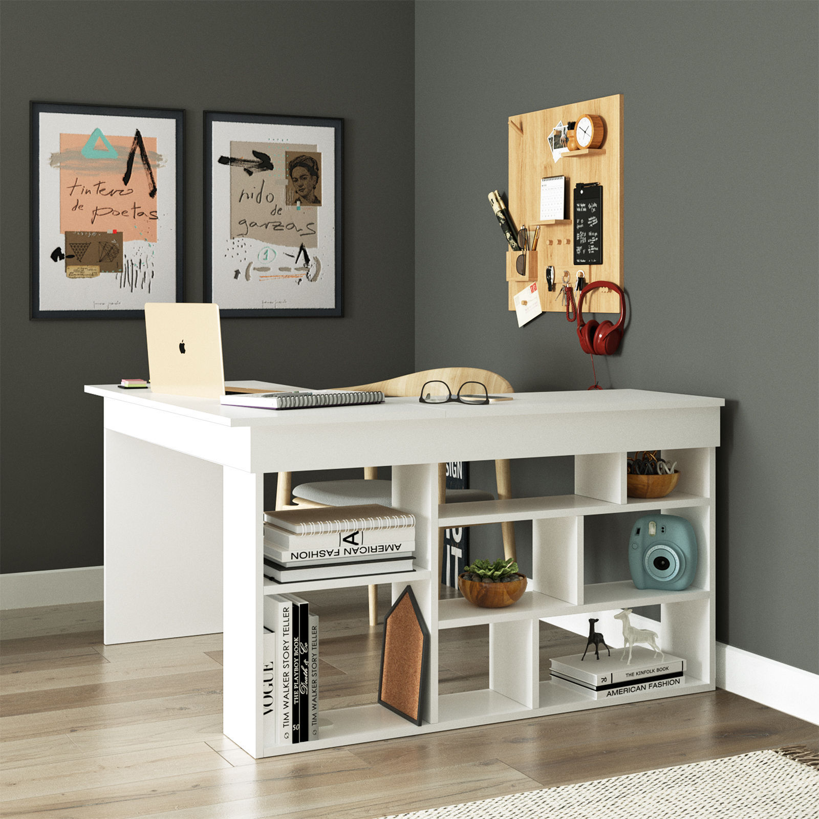 Corner desk with shelf White