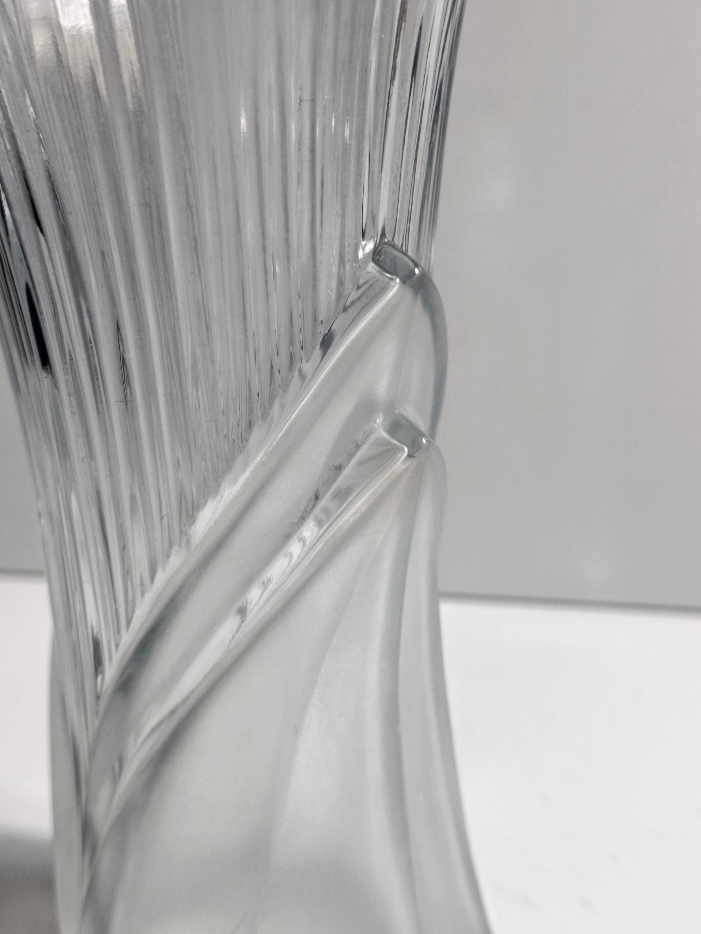 Vintage Art Deco Revival Glass Vase Transparent 1980s