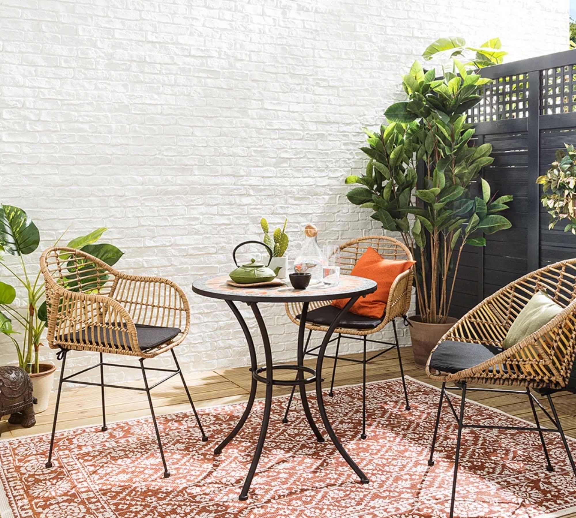 2x Gartenstuhl aus Polyrattan inkl. Sitzkissen Schwarz 