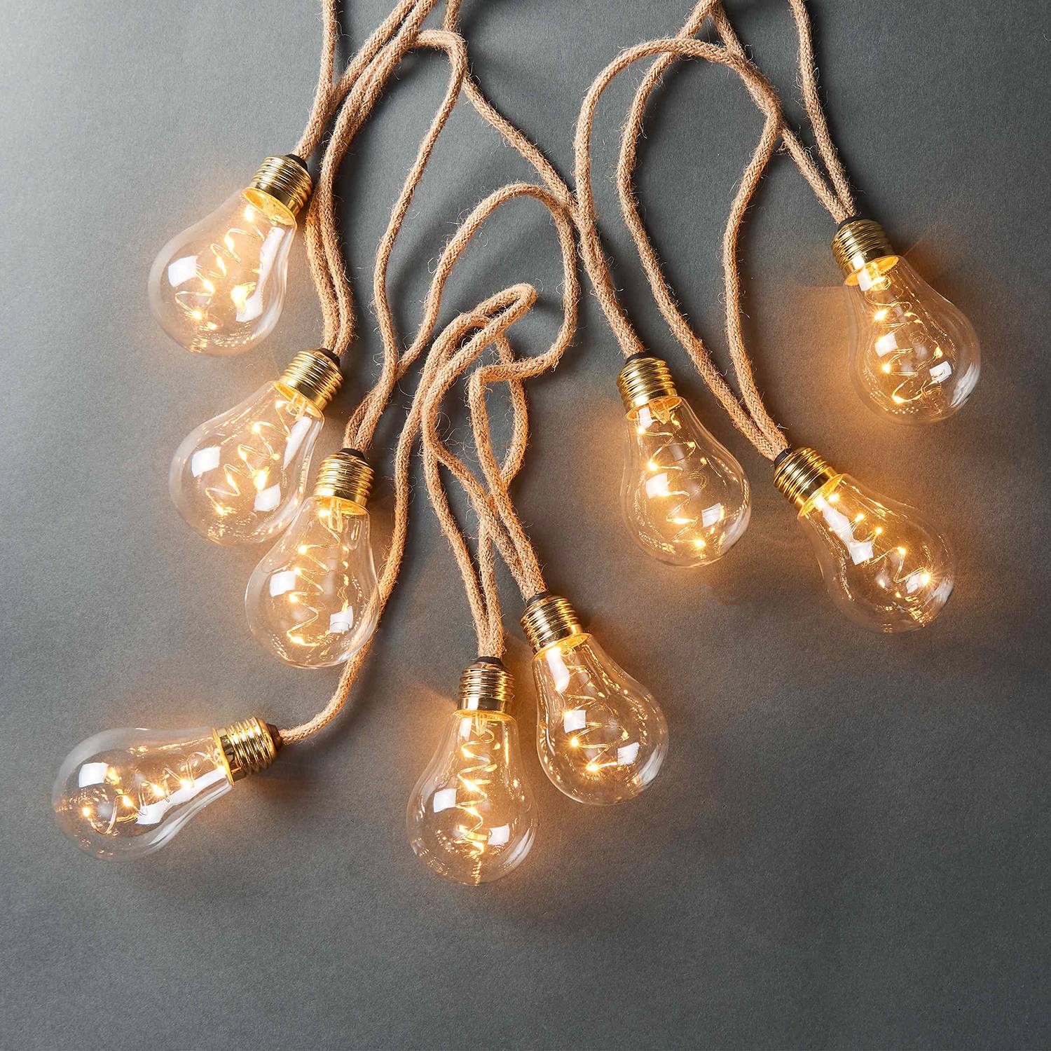 LED-Lichterkette BULB LIGHTS IV Klarglas / Jute 10-flammig