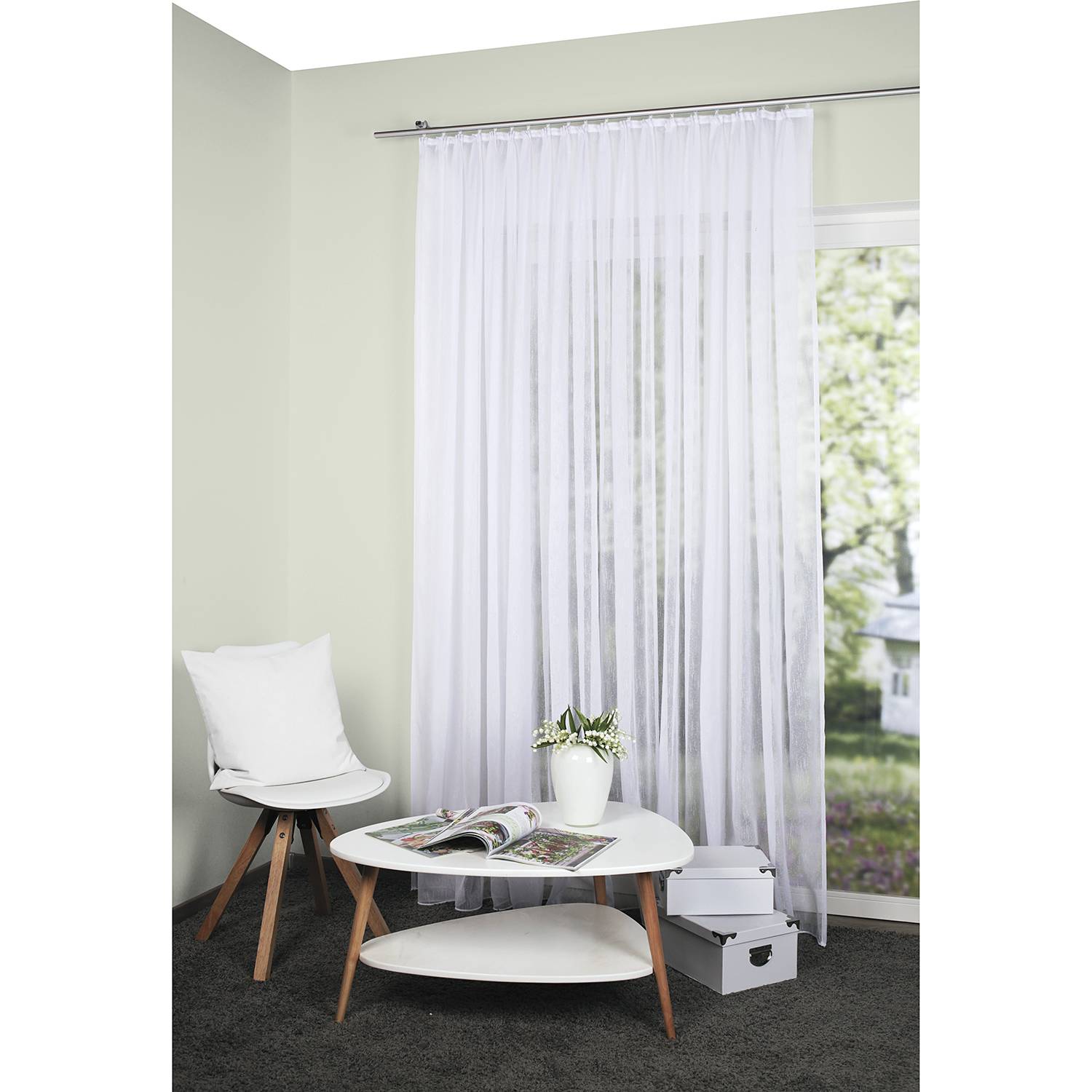 Vorhang mit Kräuselband Flamio Polyester Weiß 300 x 245 cm