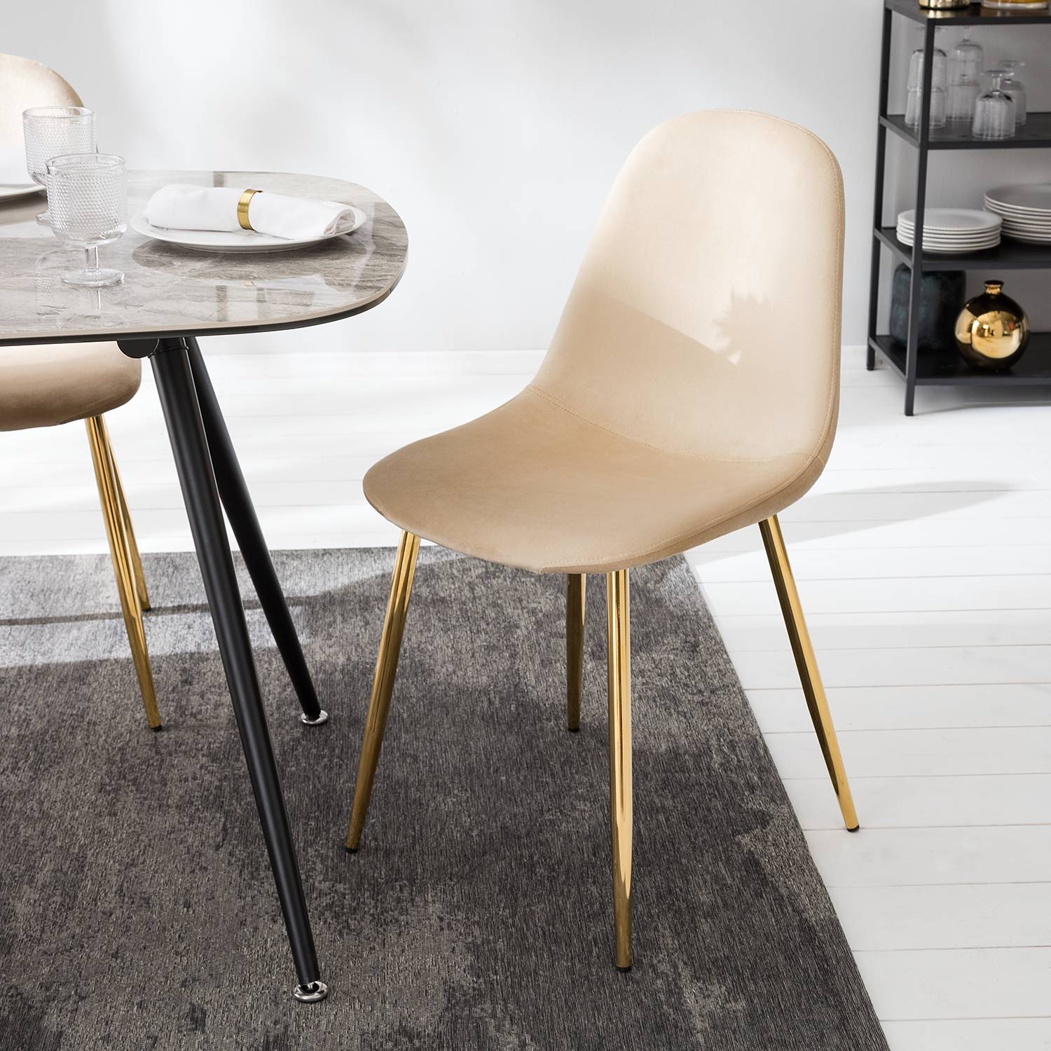 2x Esszimmerstuhl Yoyce II Samt Tiru Beige