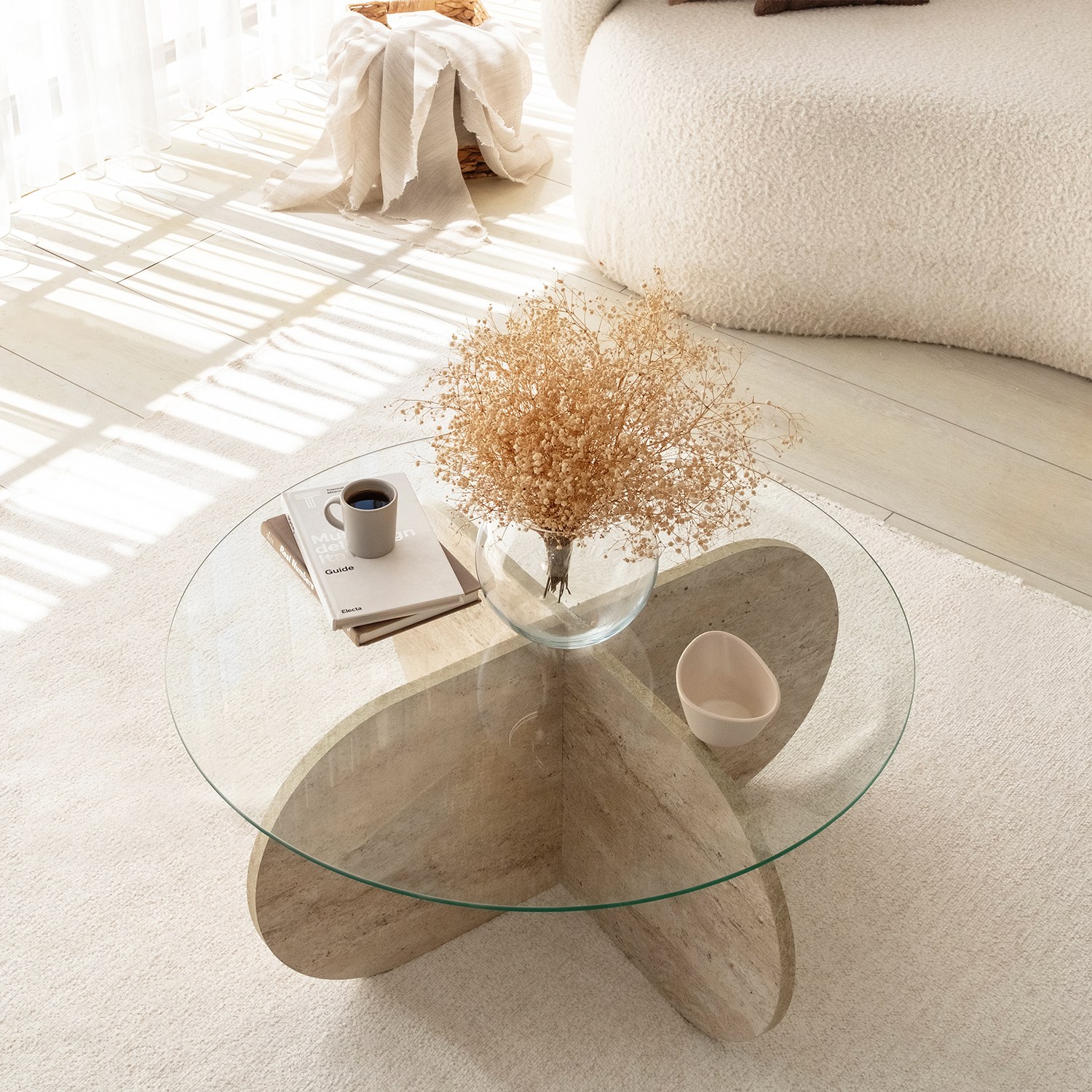 Bubble Couchtisch Sicherheitsglas Steinoptik Ø 75cm
