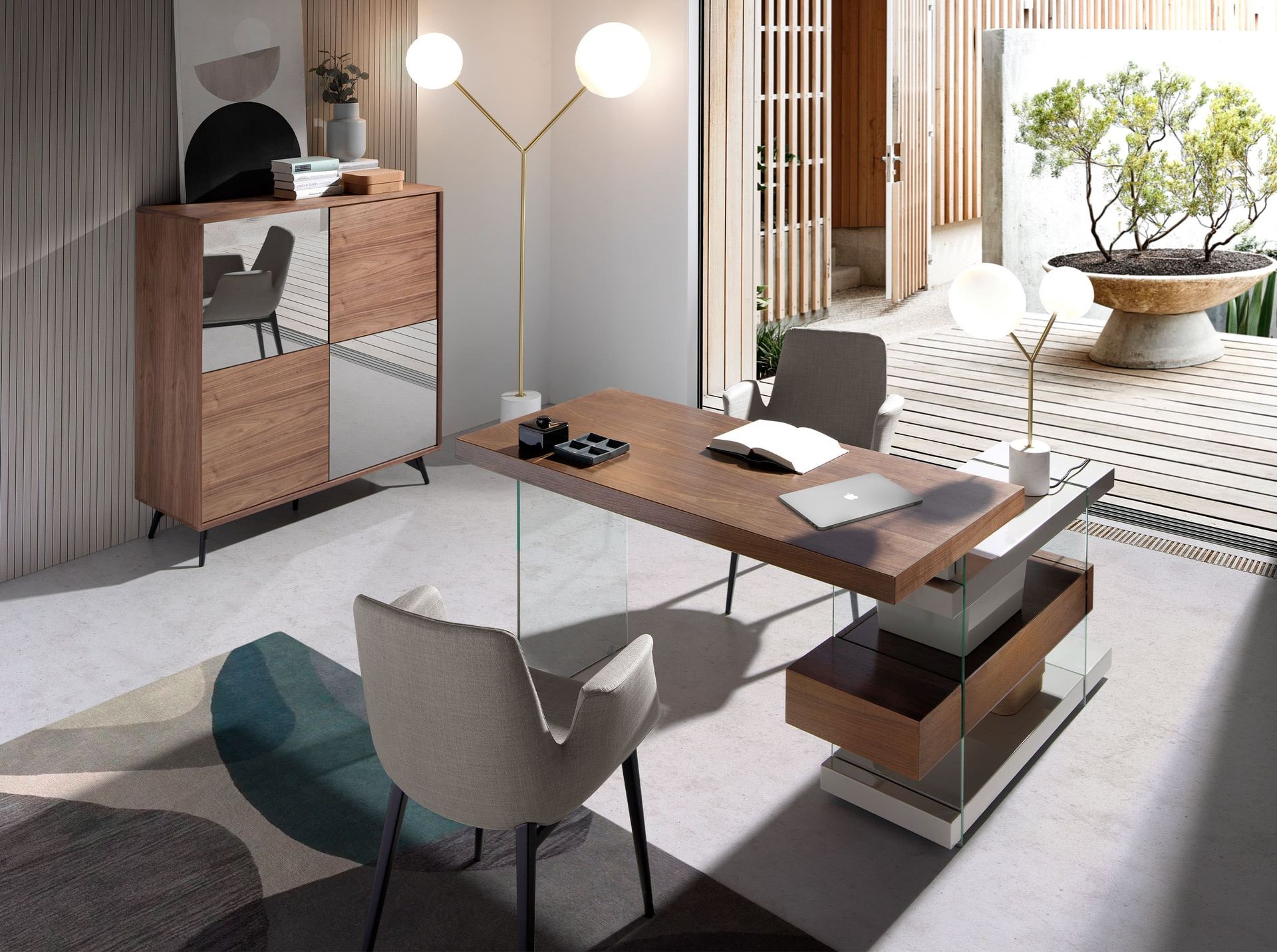 Desk Wood Glass Gray