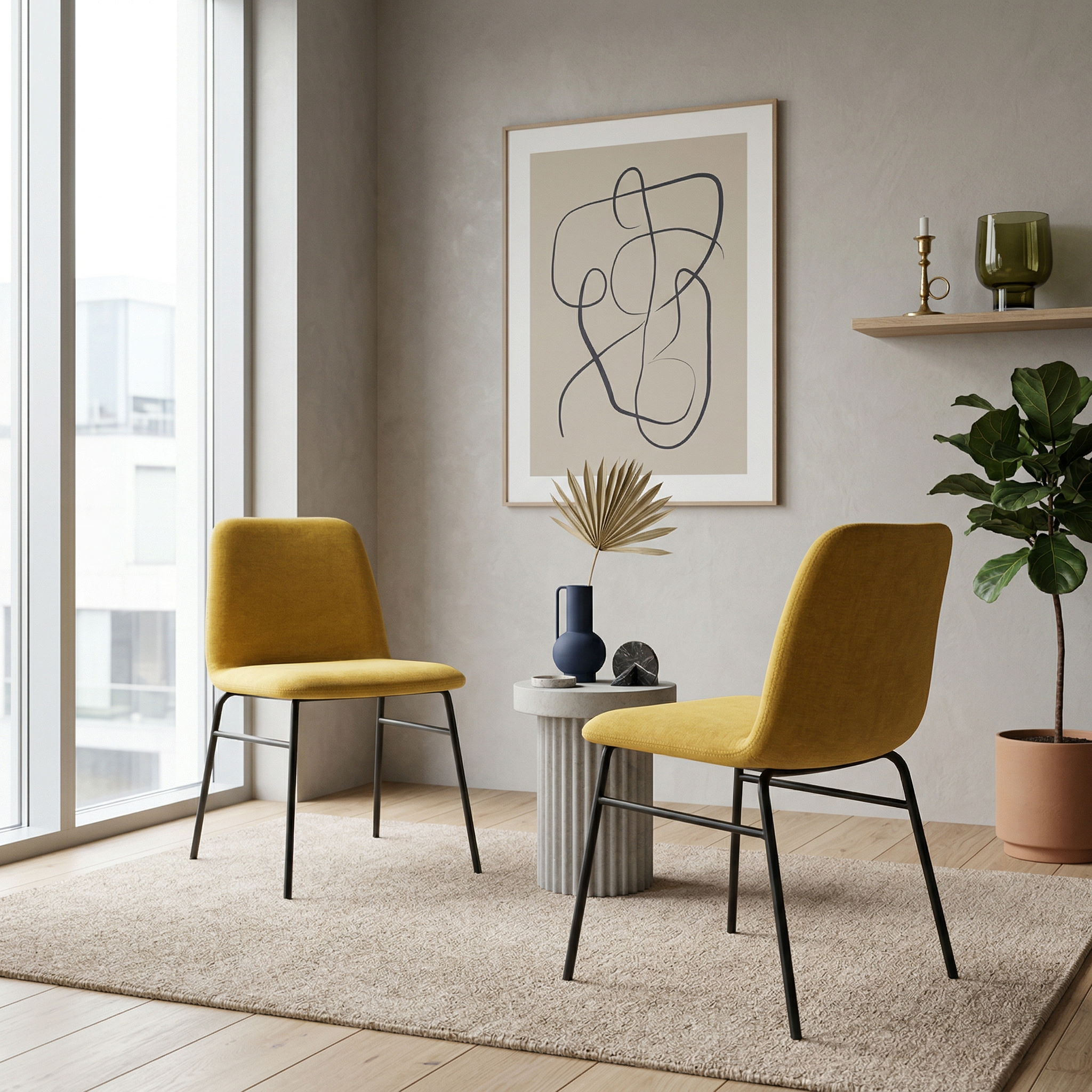 2x Bardot Chair Textile Metal Yellow