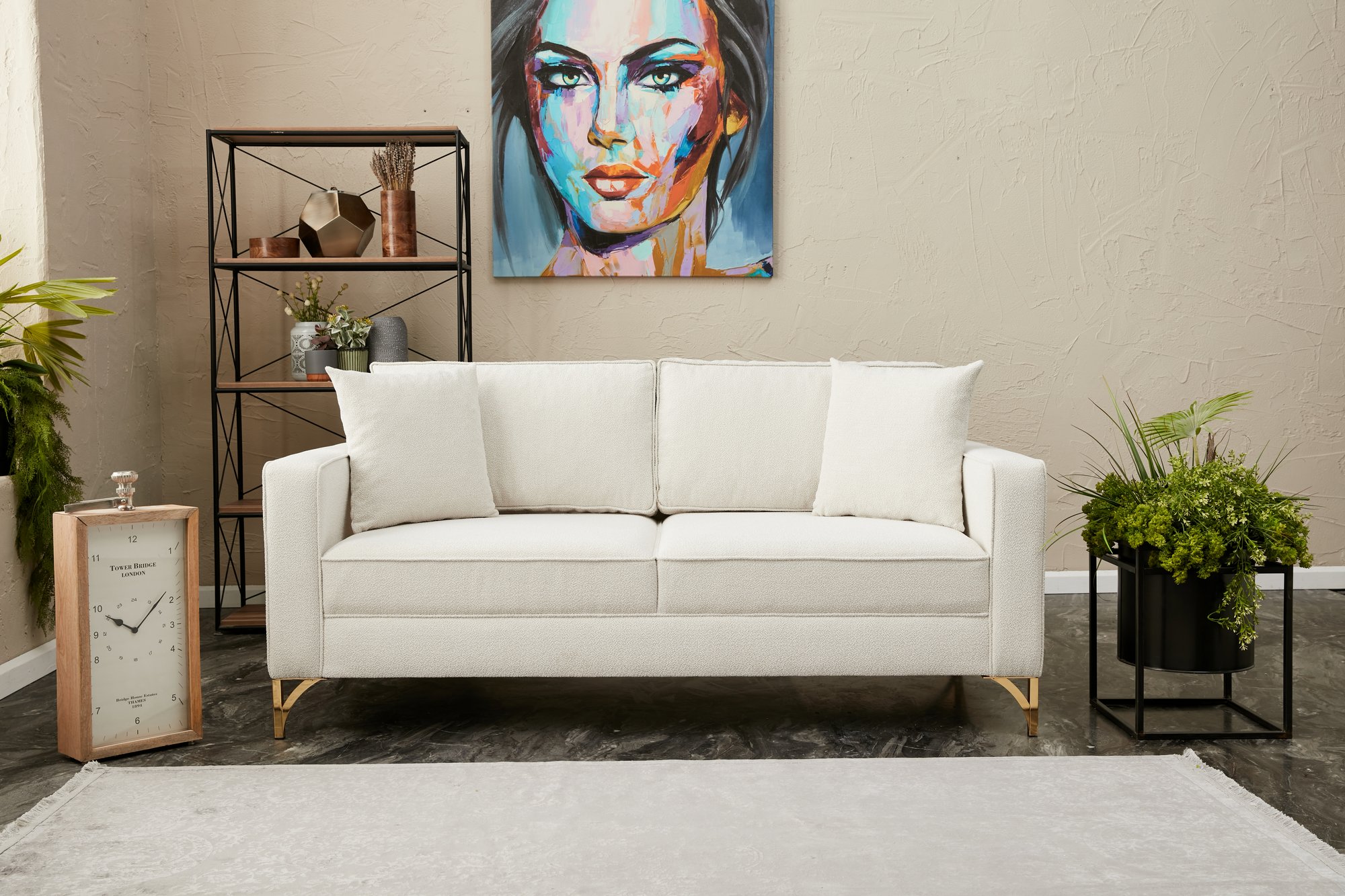 Lima Sofa 2-Sitzer Creme mit goldenen Beinen