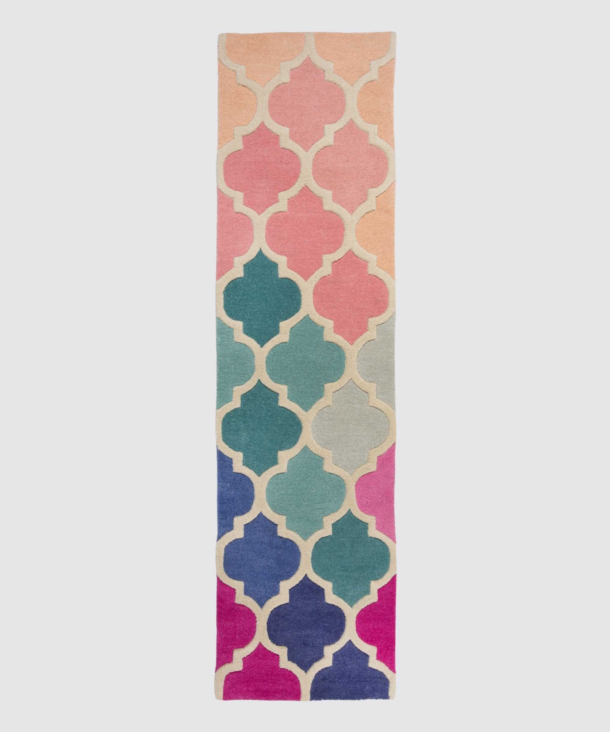 Läufer 100% Wolle Handgefertigt Pink/Blau 60 x 230 cm