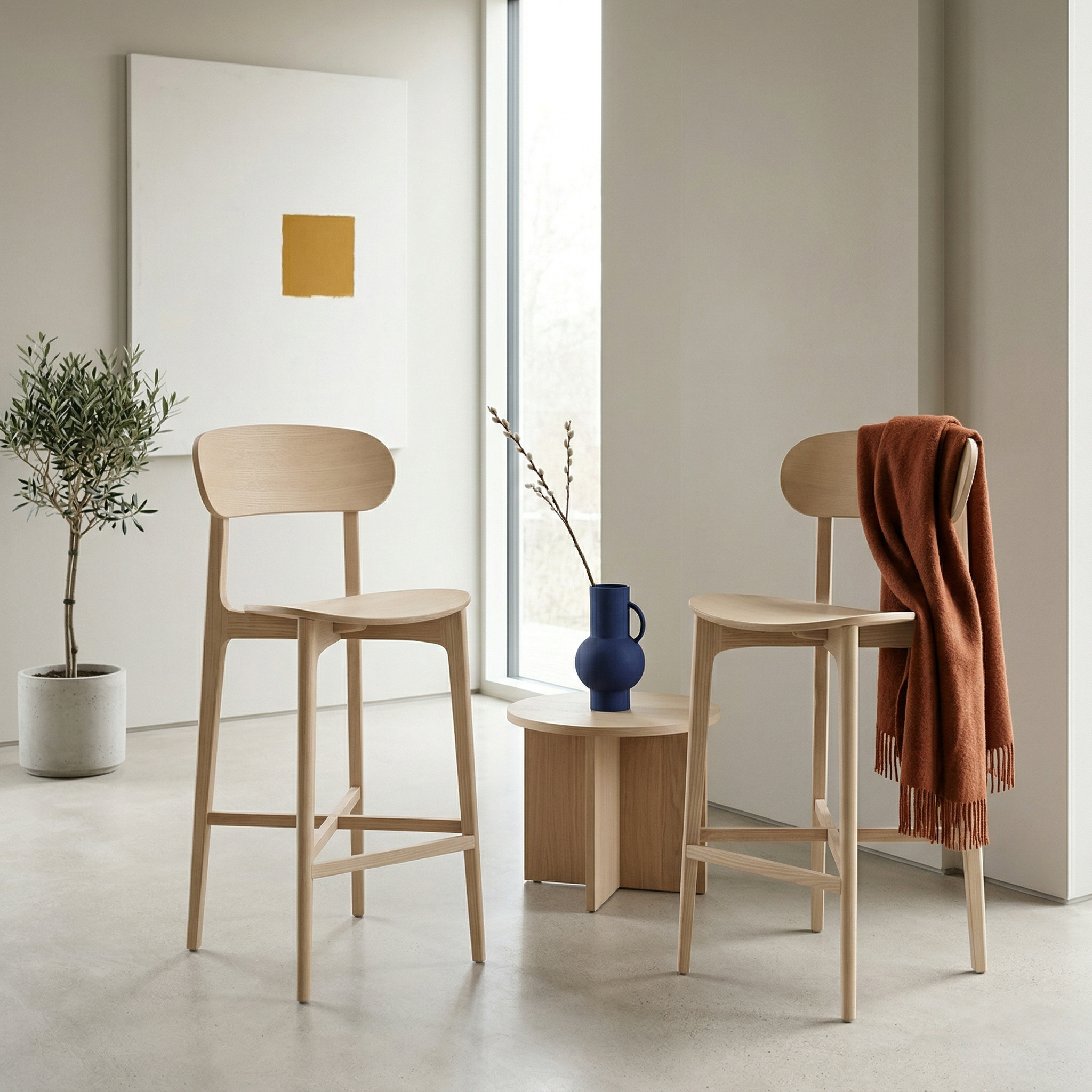 2x Gem Bar Stool Ash Wood Natural