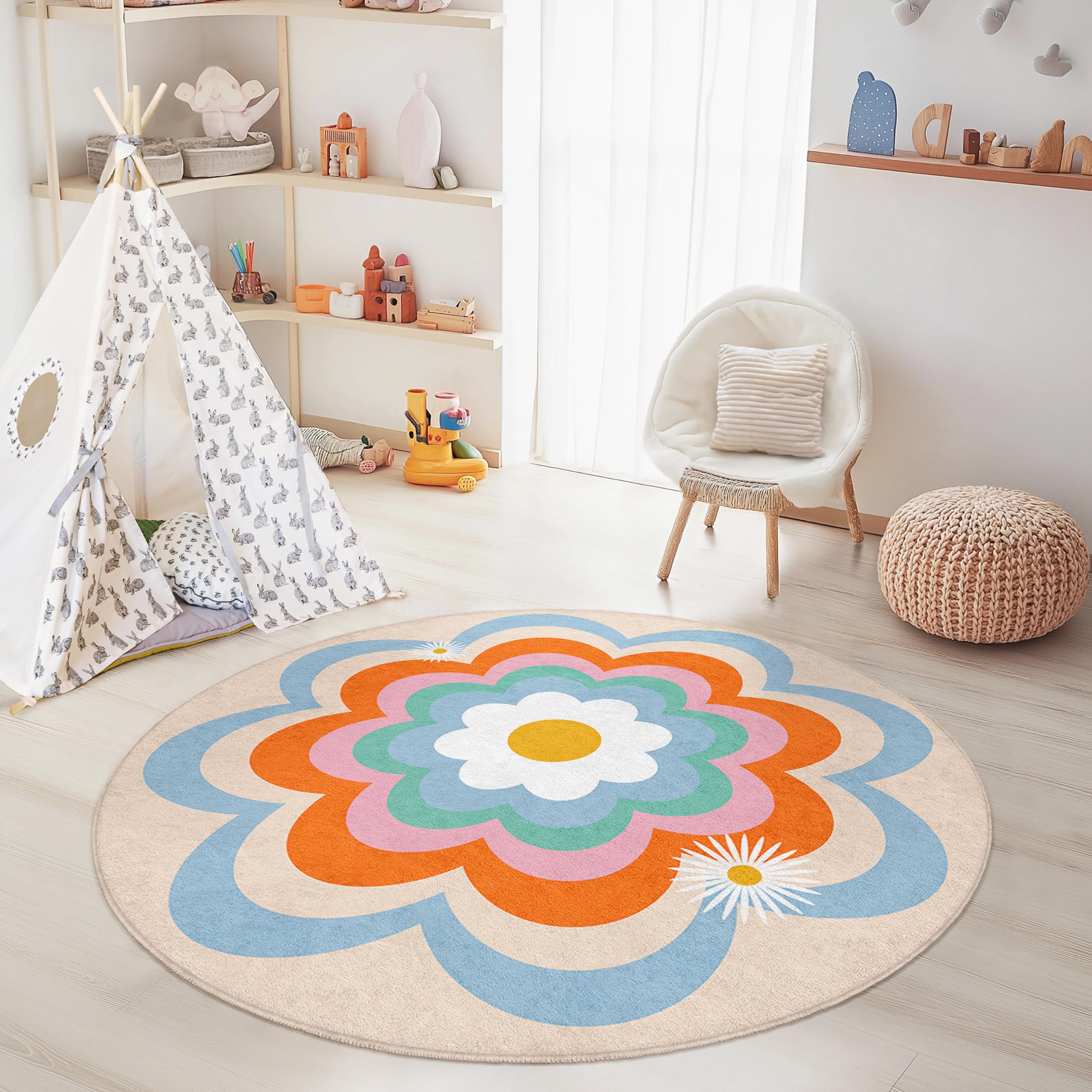 Blumen-Kinderteppich Mehrfarbig Ø120cm