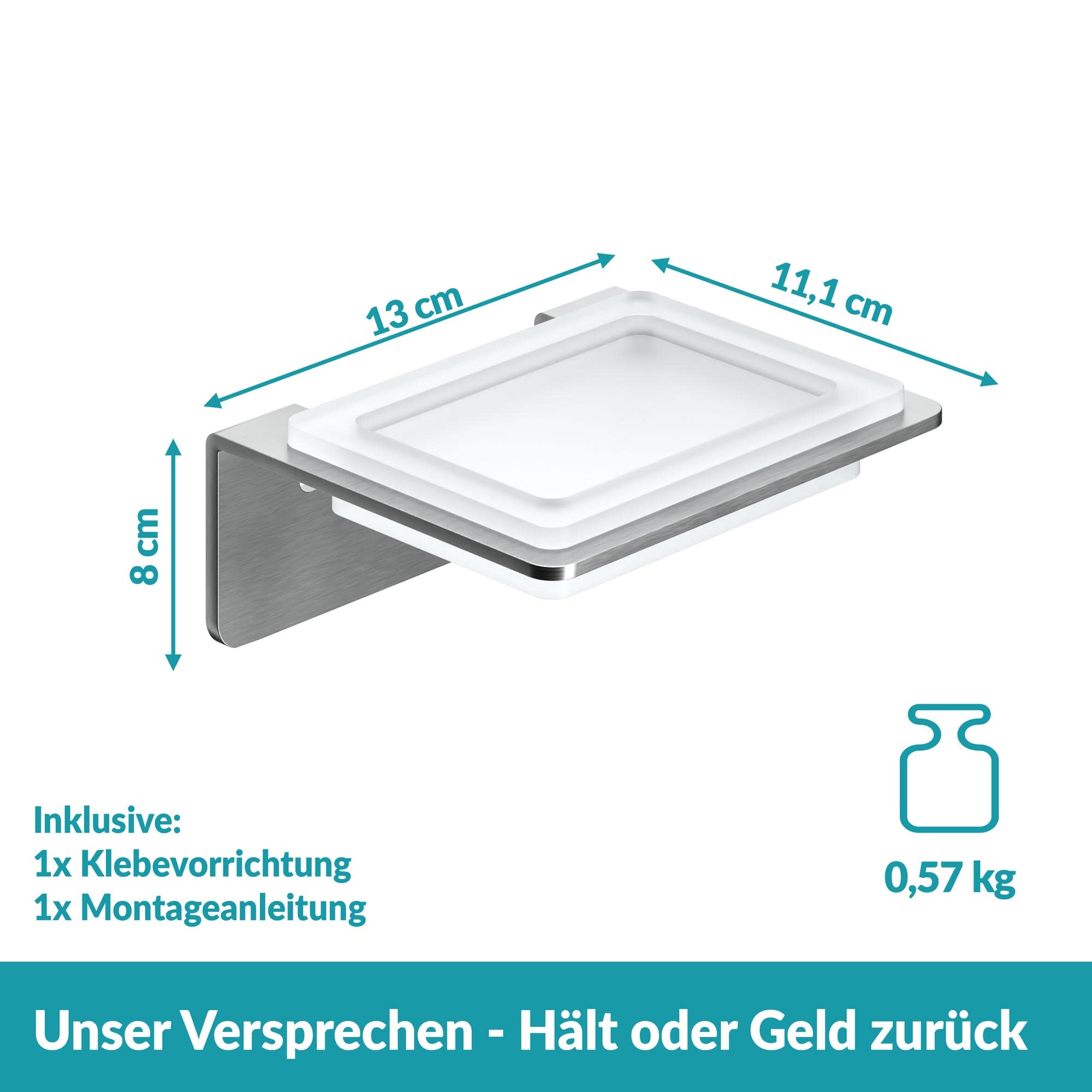 Seifenschale Edelstahl Glas Silber