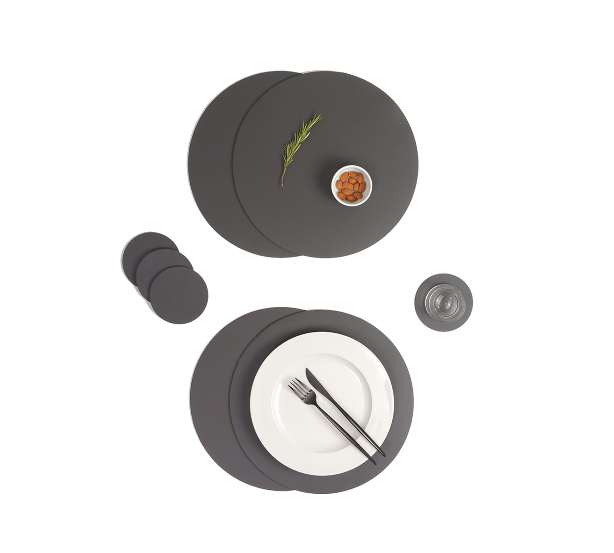 Rundes Tischset Ruca 100% Recyceltes Leder Grau