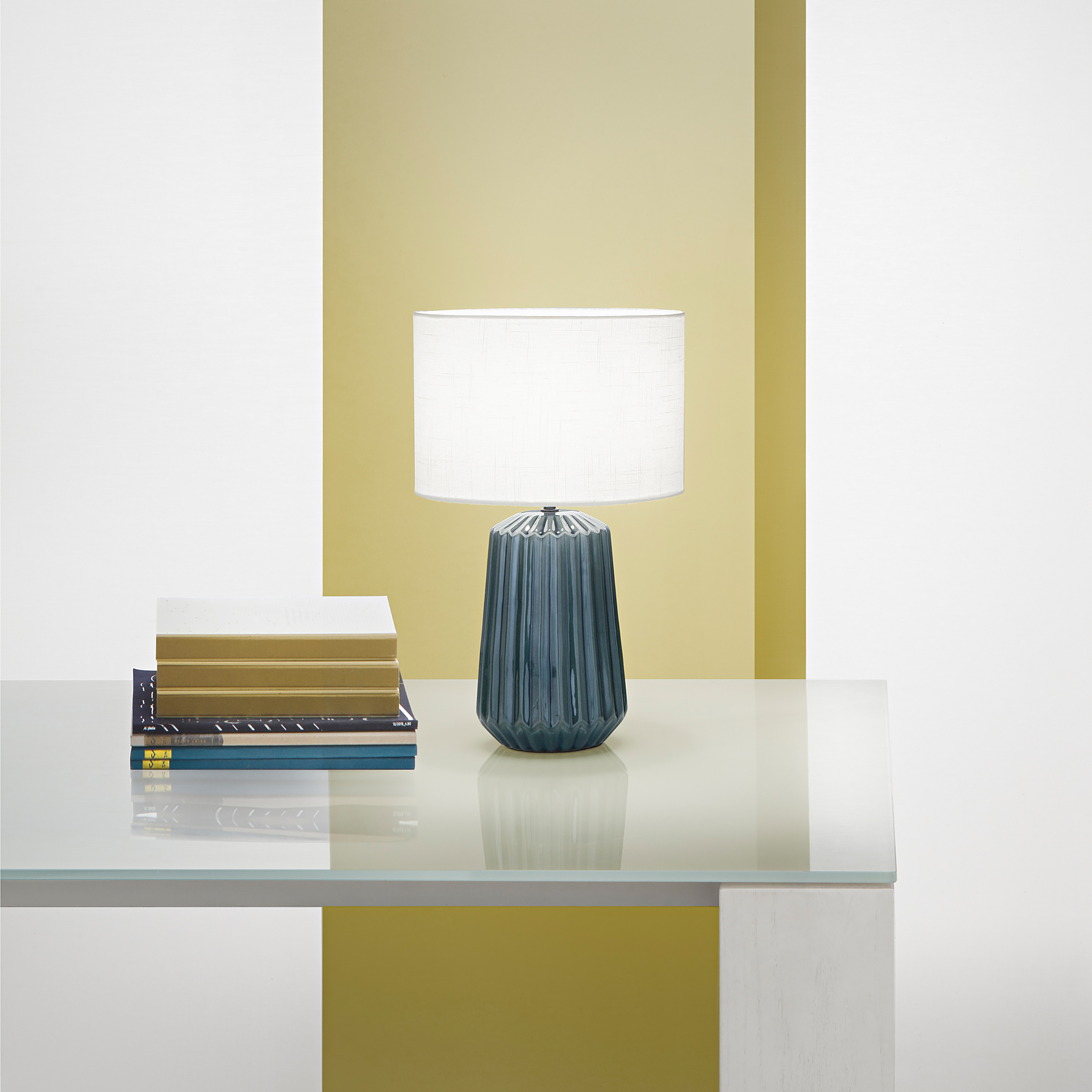 Kiowa Tischleuchte Baumwollstoff Keramik Blau