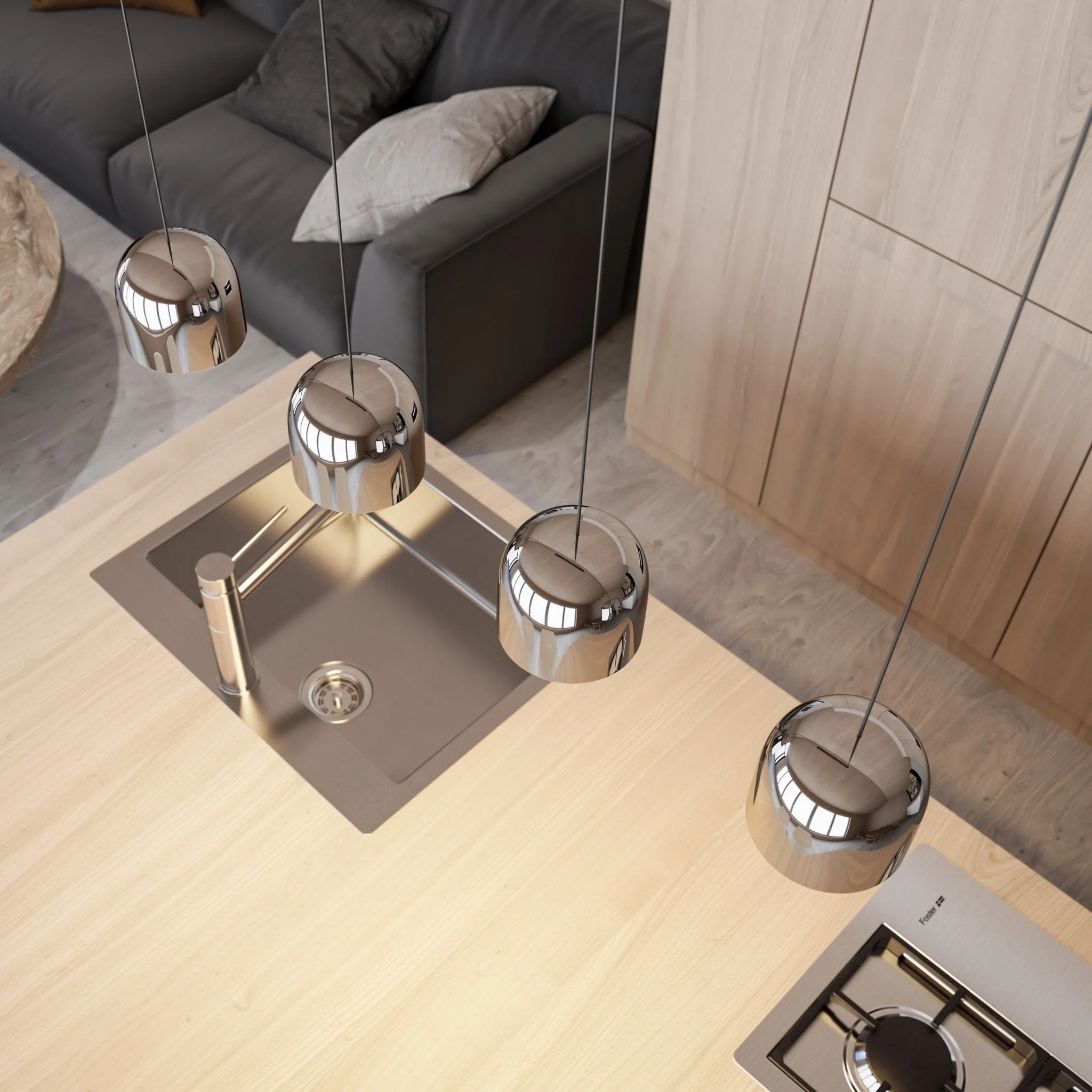 5-Flammige Pendelleuchte Gaia Chrom Schwarz