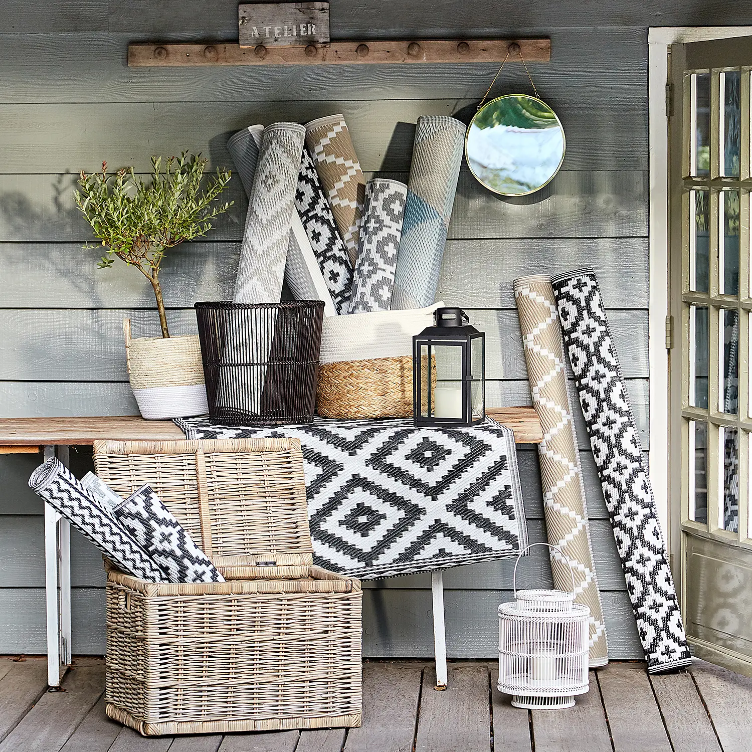Mosaik In-/ Outdoorteppich Grau