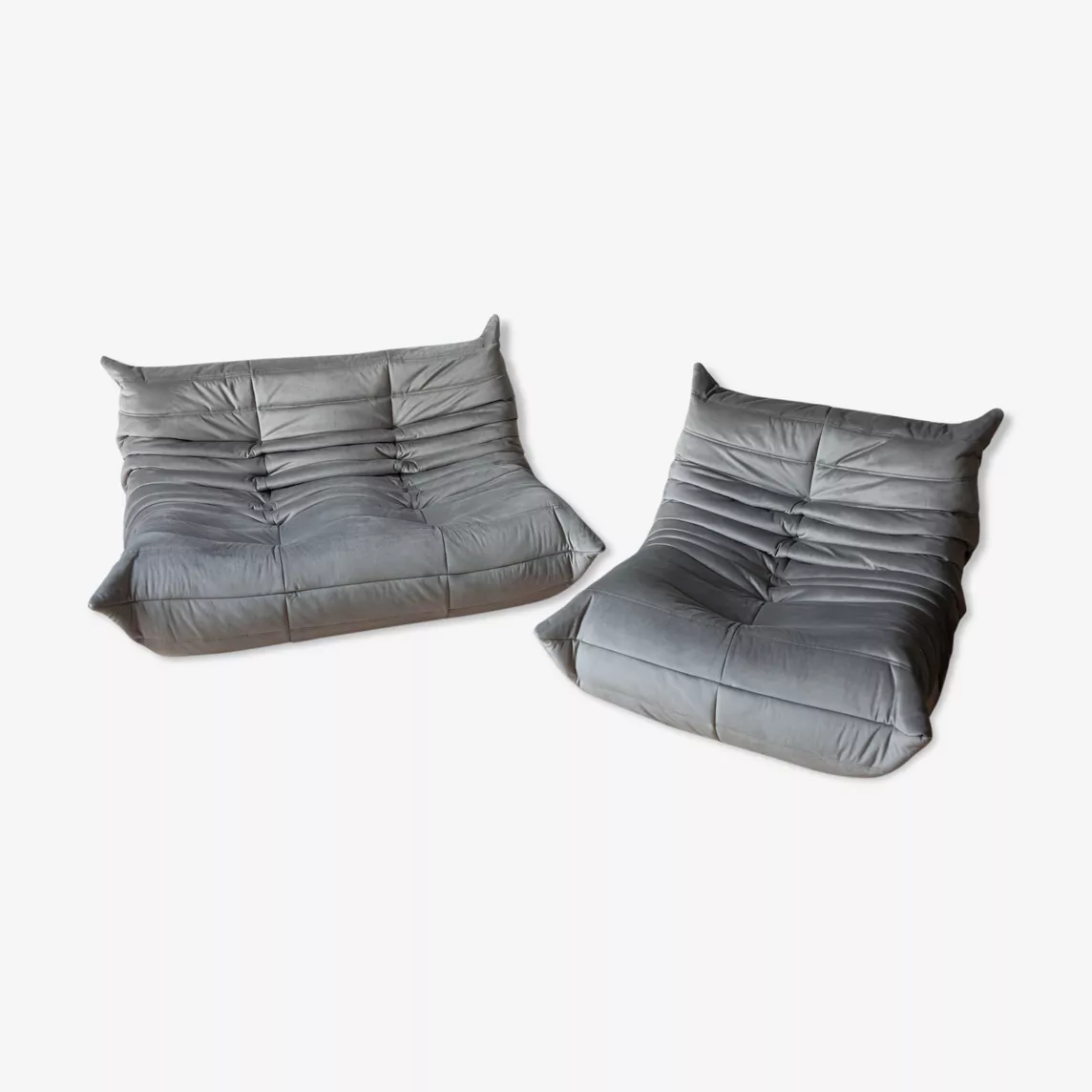 Togo Lounge Set 2 pezzi velluto grigio argento