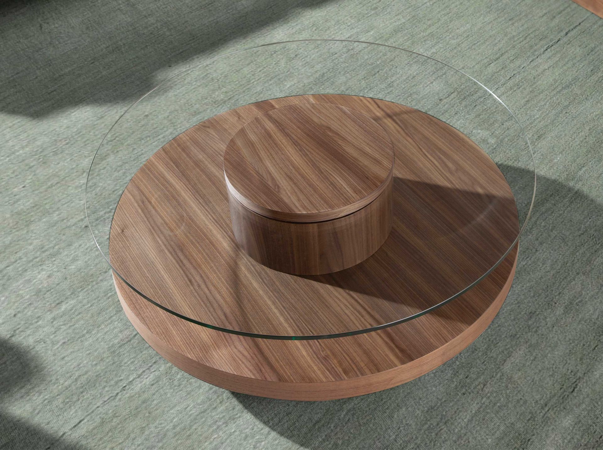 Round coffee tableGlass walnut