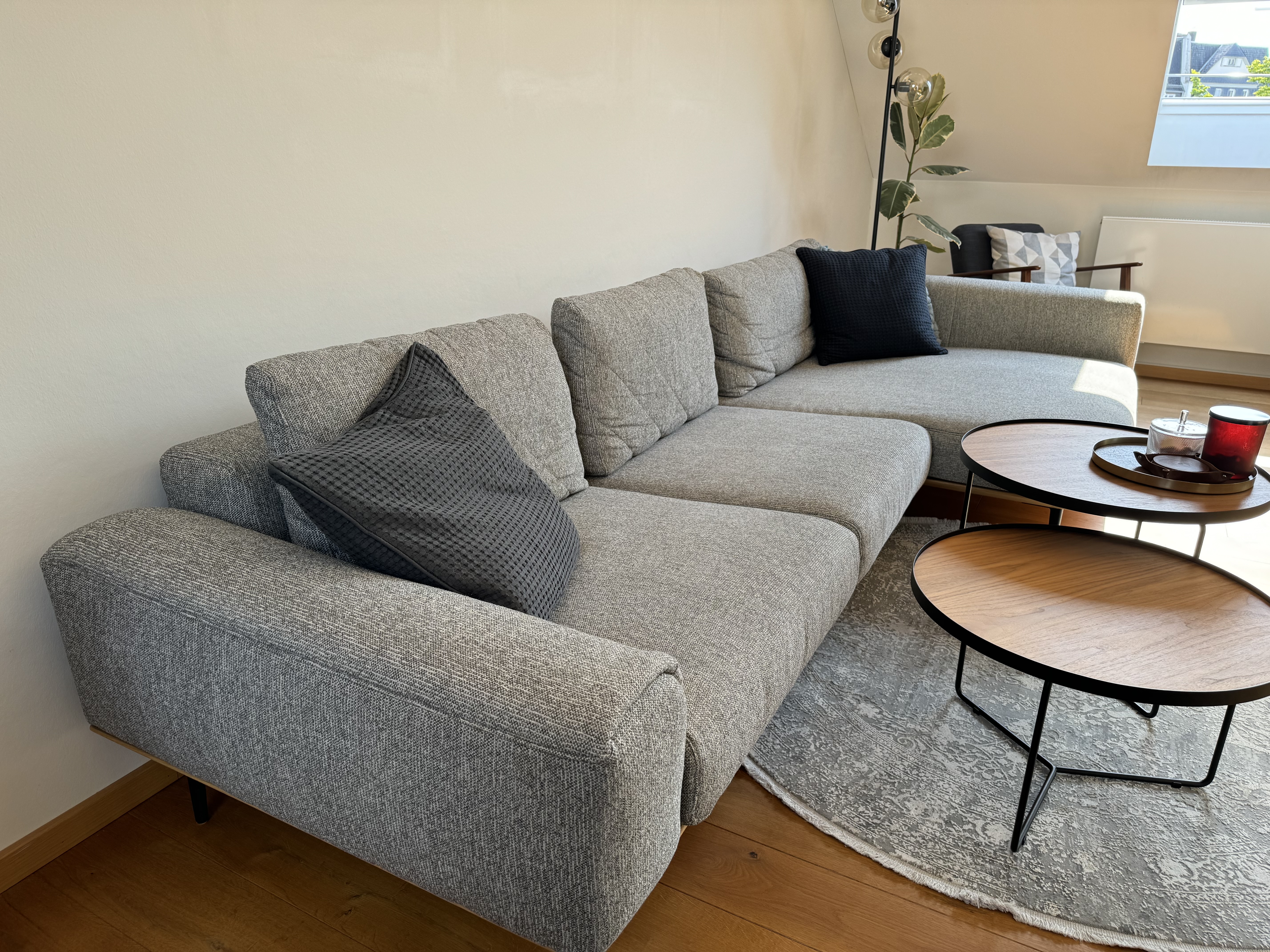 Sofa Récamiere Rechts Textil Holz Grau