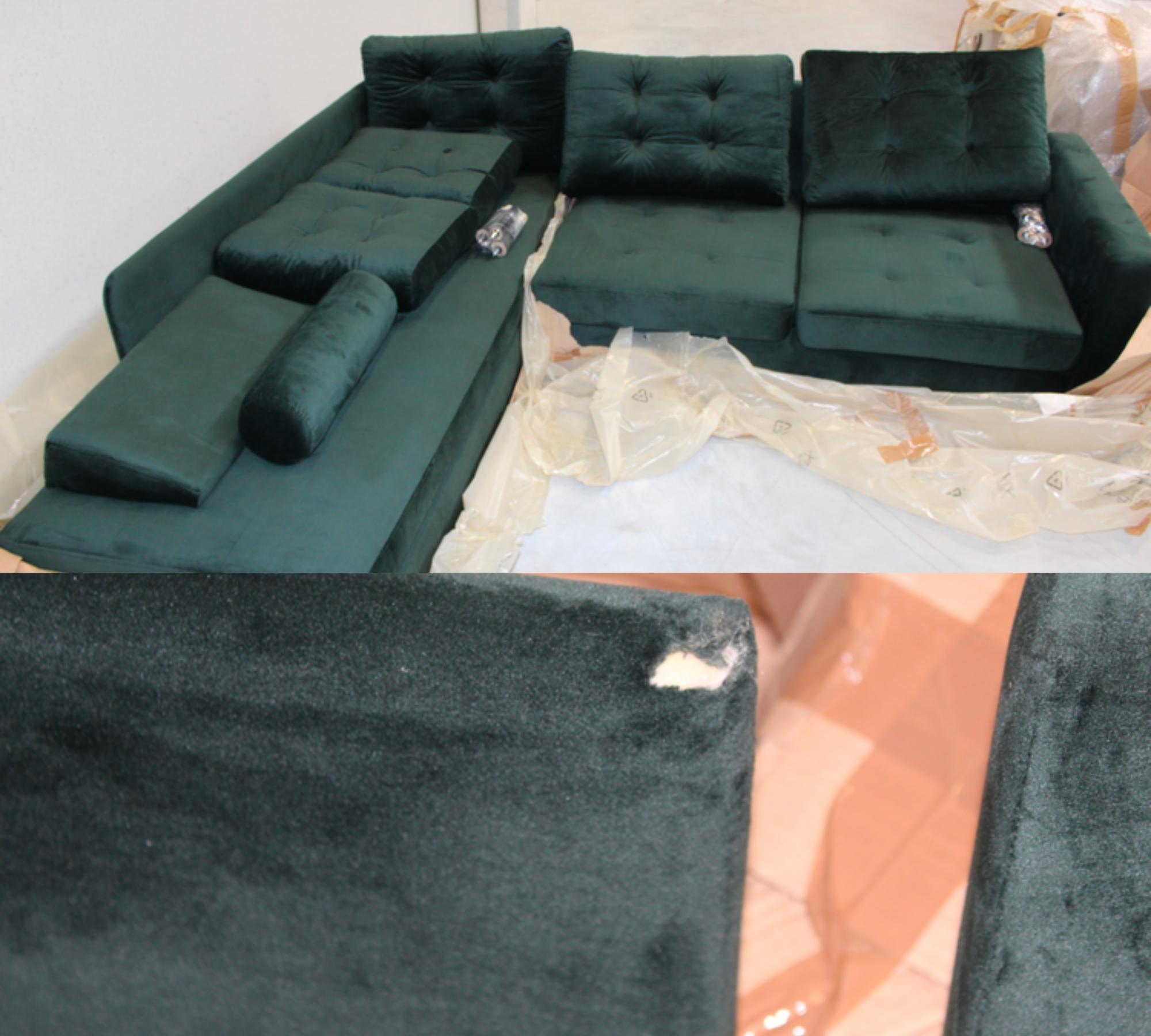 3-Sitzer Ecksofa Aldo Récamiere Links Samt Smaragd