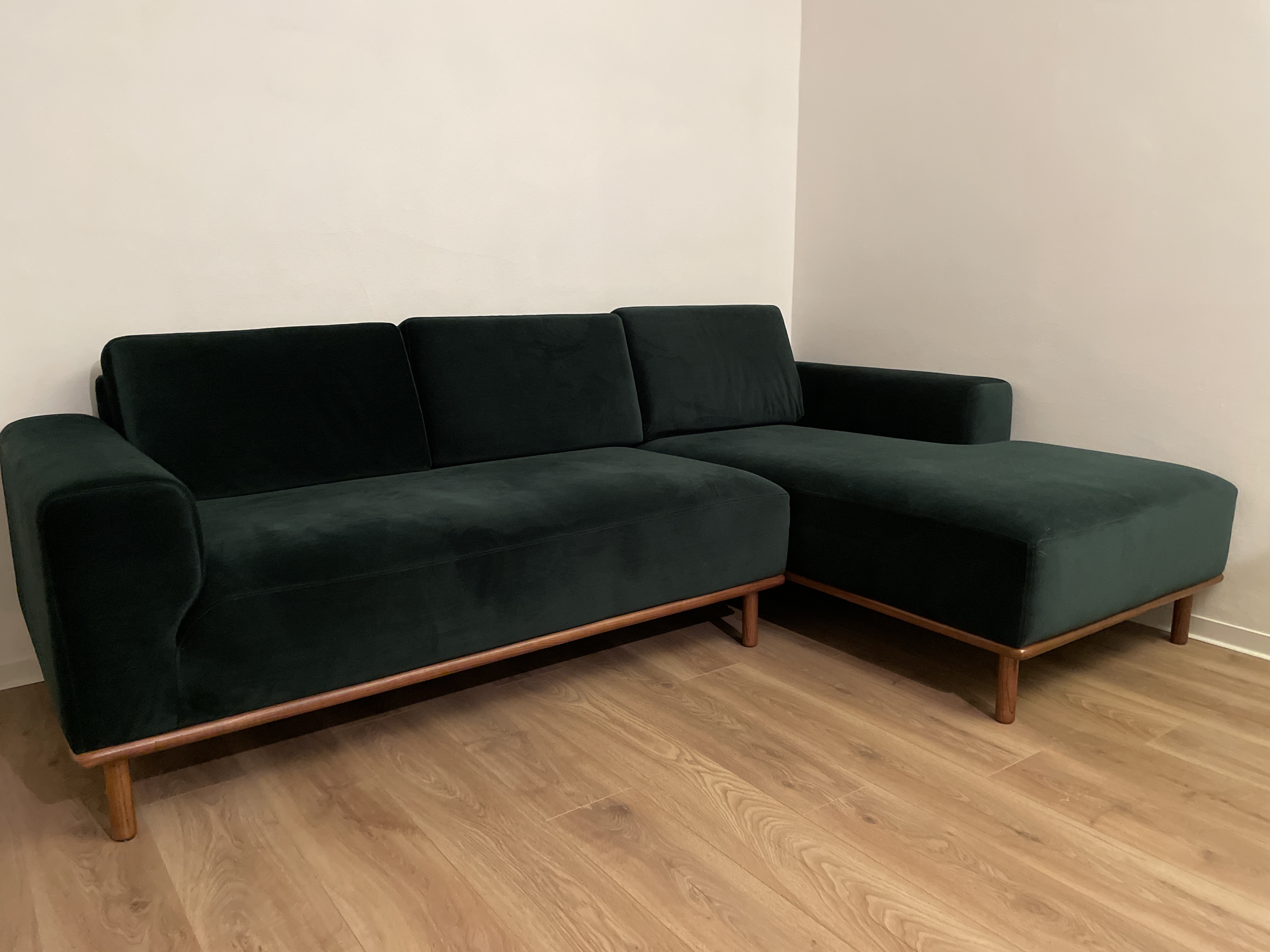 Sofa 3-Sitzer Récamiere Rechts Samt Grün