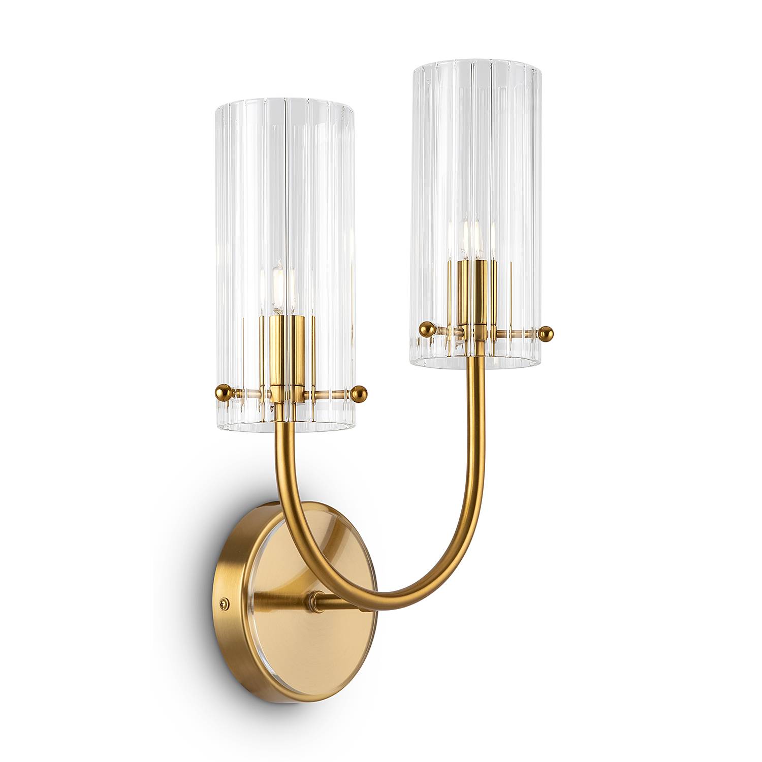 2-Flammig Arco Wandleuchte Klarglas Mischmetall 