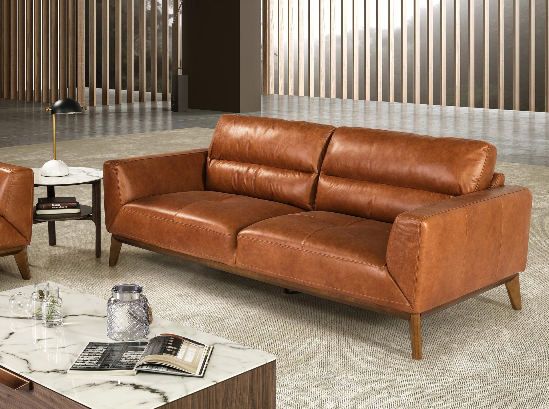 ANGEL CERDÁ Brown leather 3-seater sofa