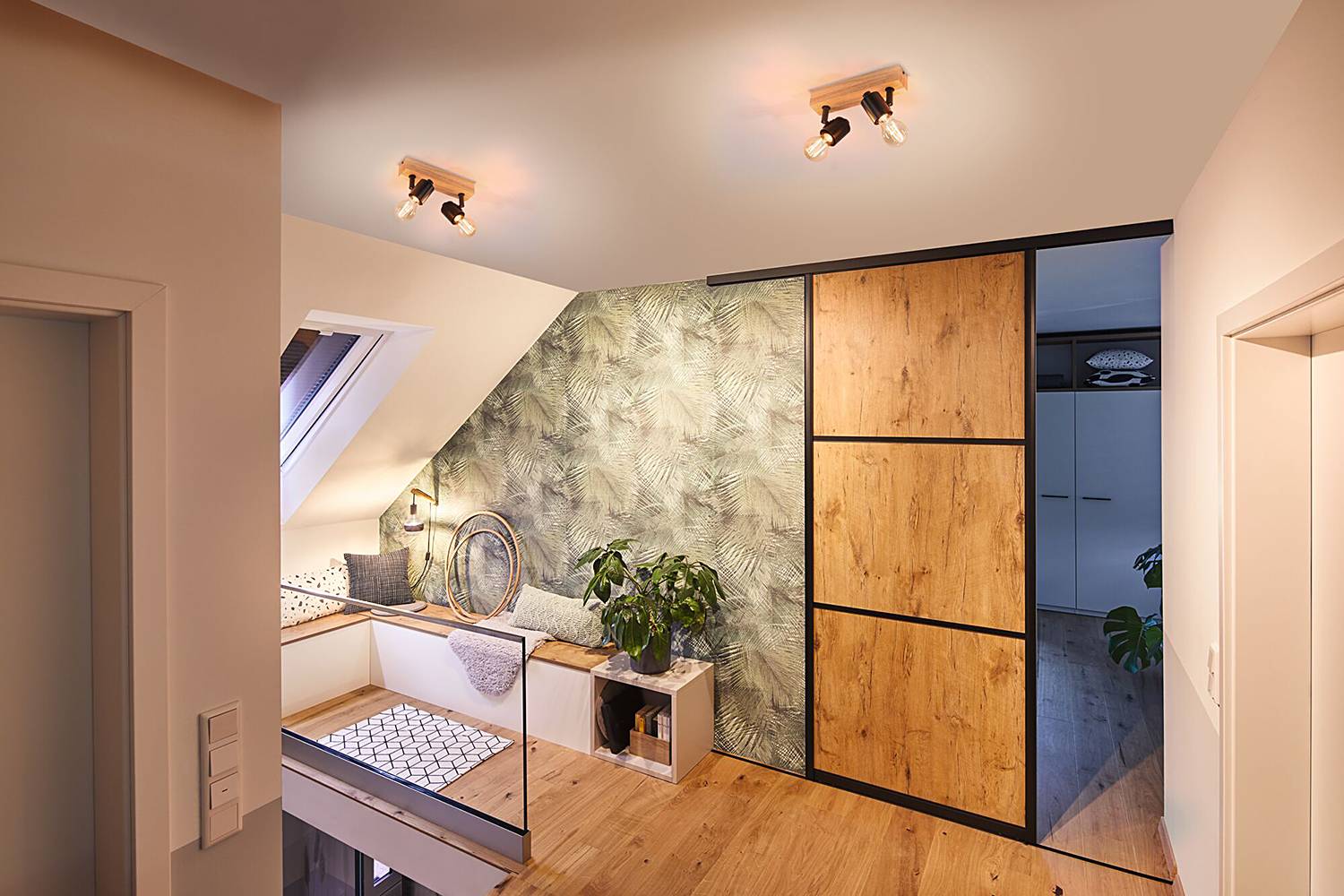 2-Flammig Arvid Deckenleuchte Aluminium Holzwerkstoff Schwarz