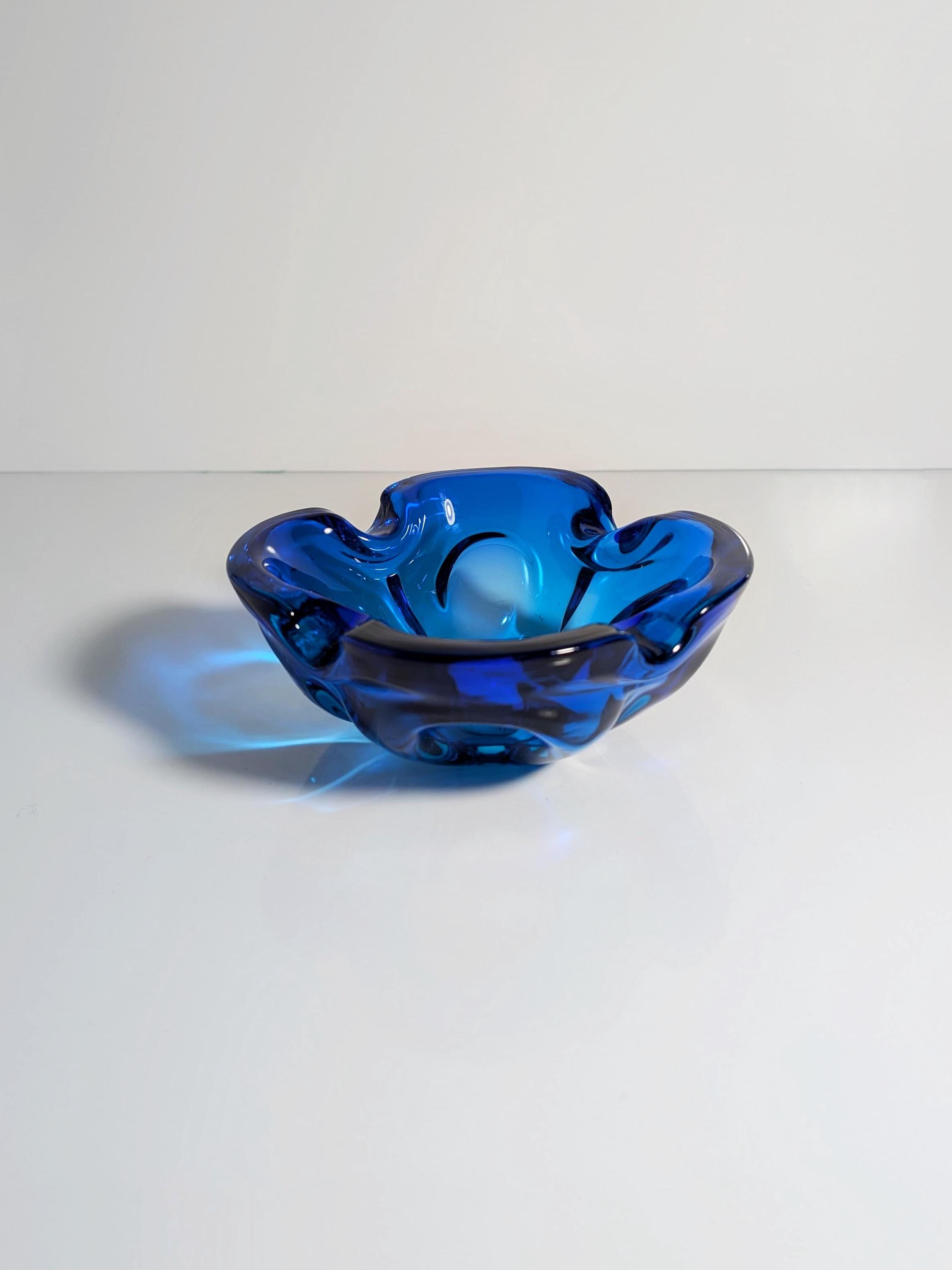 Vintage Aschenbecher Glas Blau 1970er Jahre