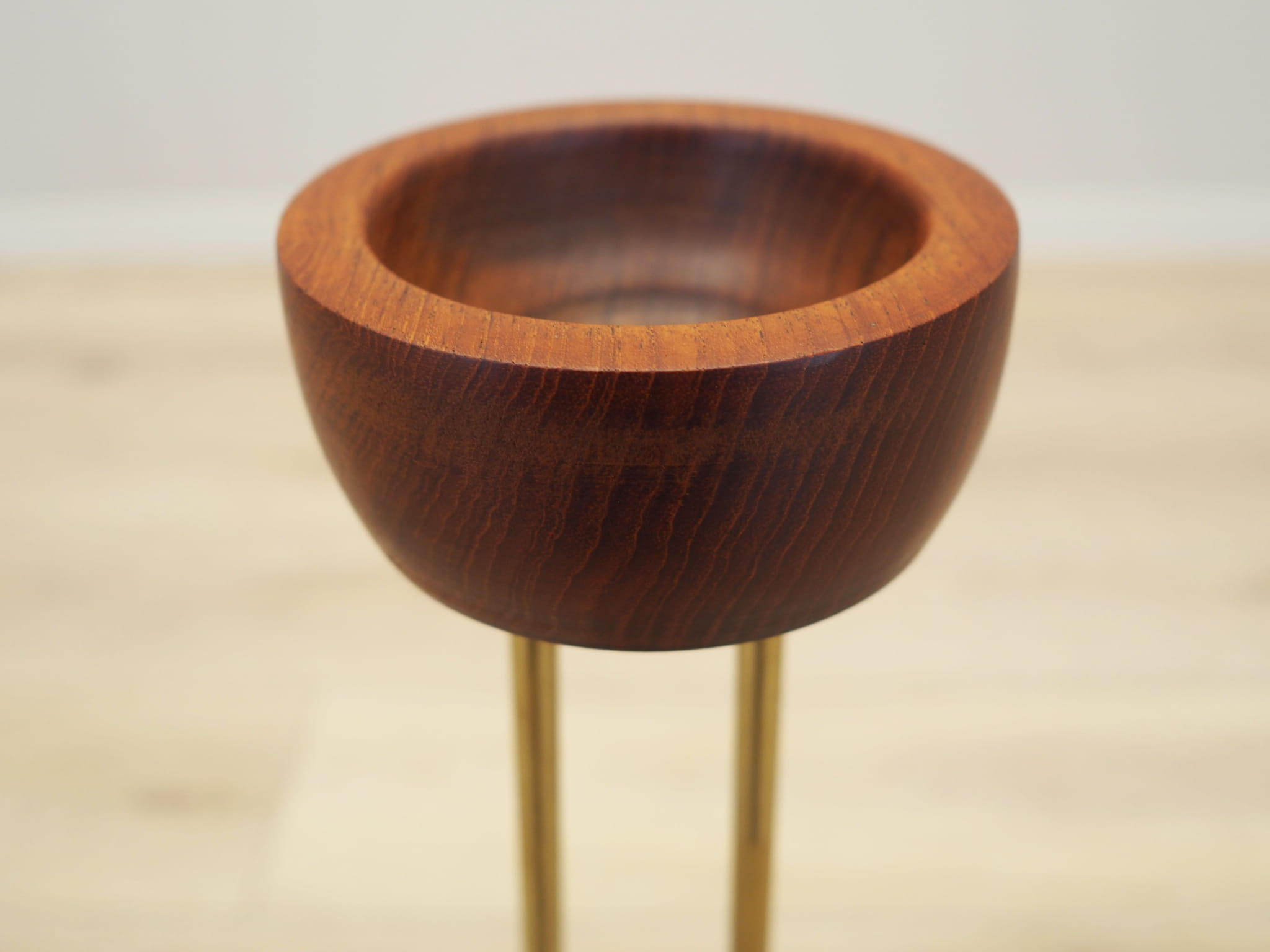 Vintage Ashtray Teak Wood Metal Brown 1970s