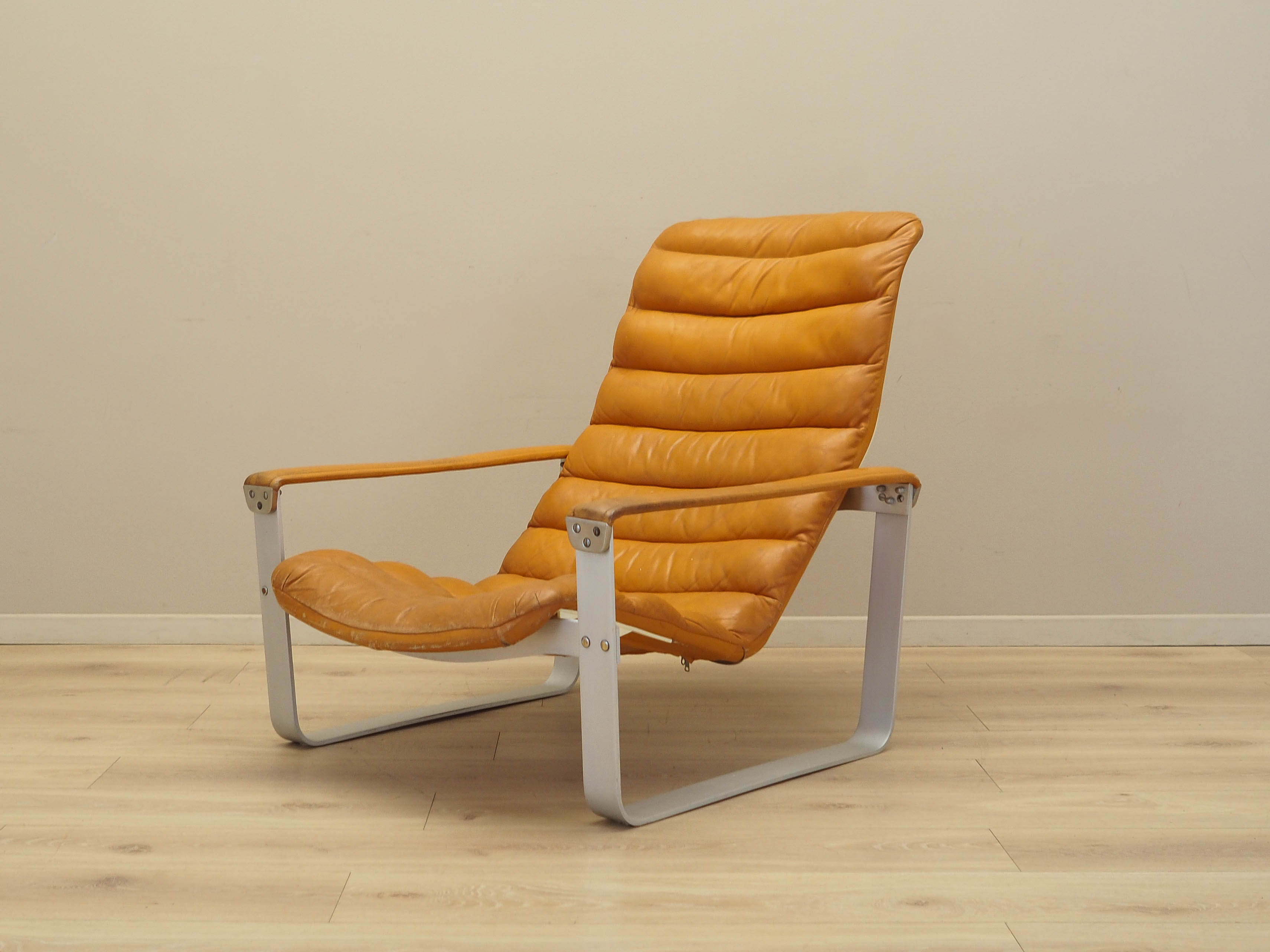 Lounge Chair Metal Leather Orange 1960s