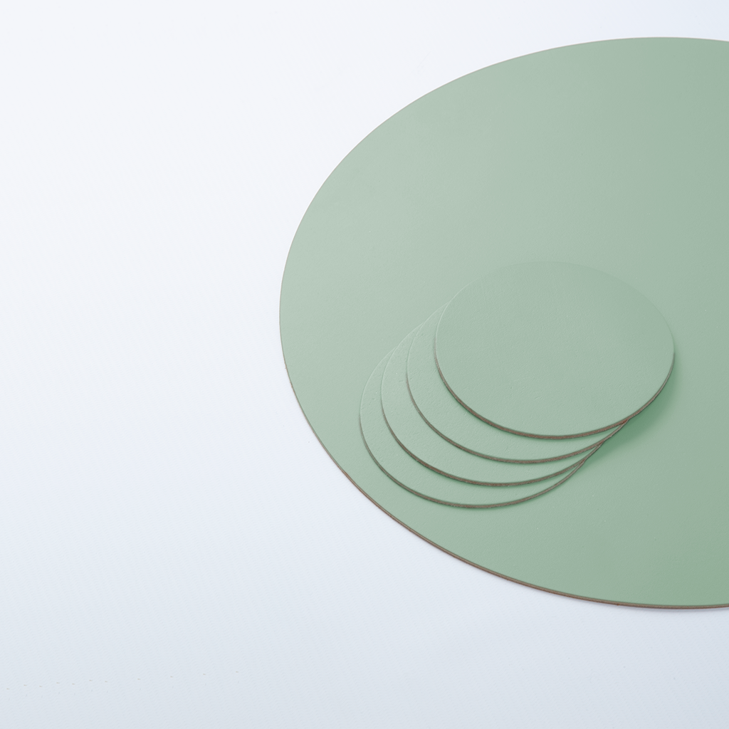 4x Coaster Round 100% Recycled Leather Mint