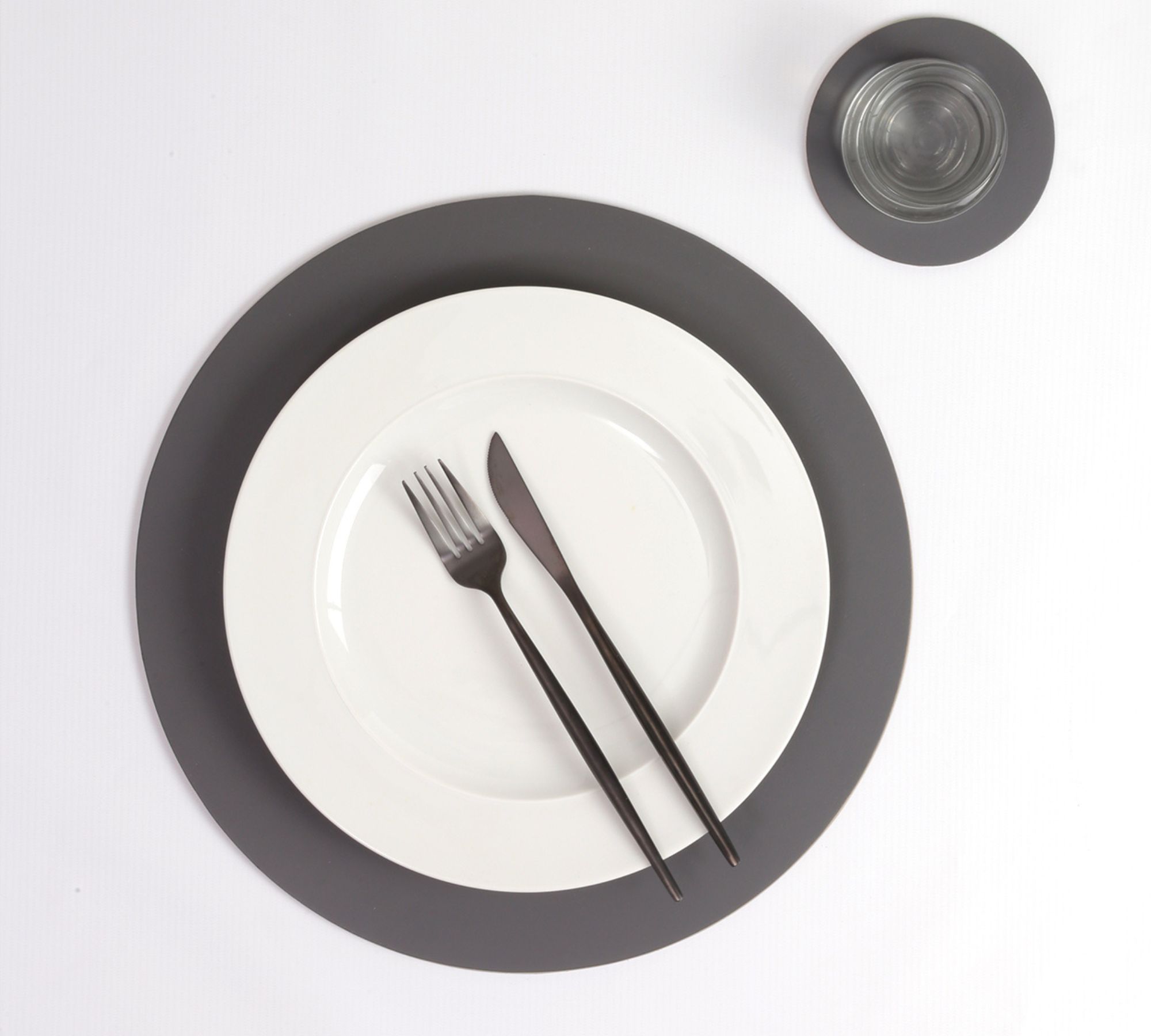 Rundes Tischset Ruca 100% Recyceltes Leder Grau