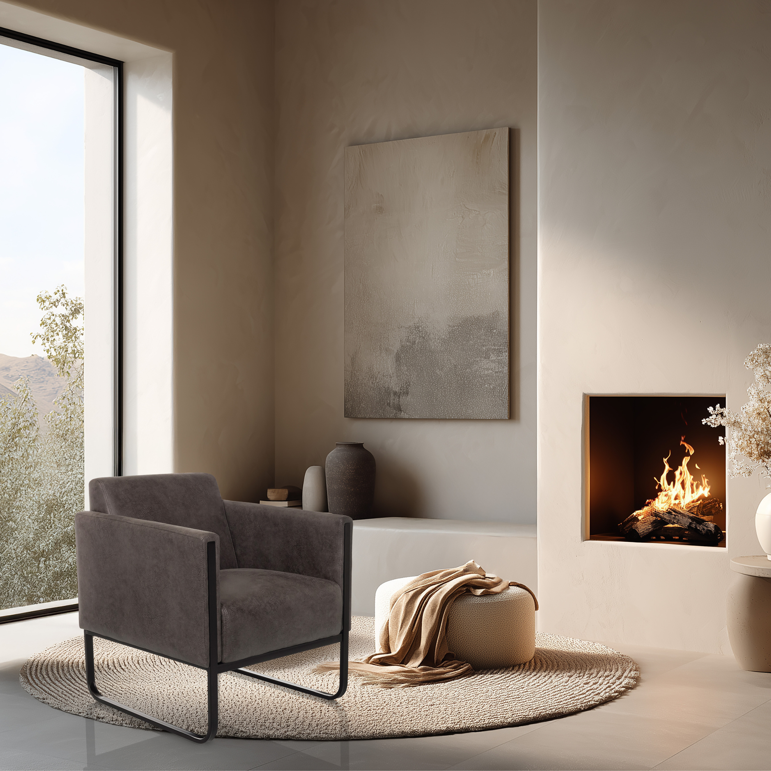 Aruba Retro Loungesessel Kunstleder Grau