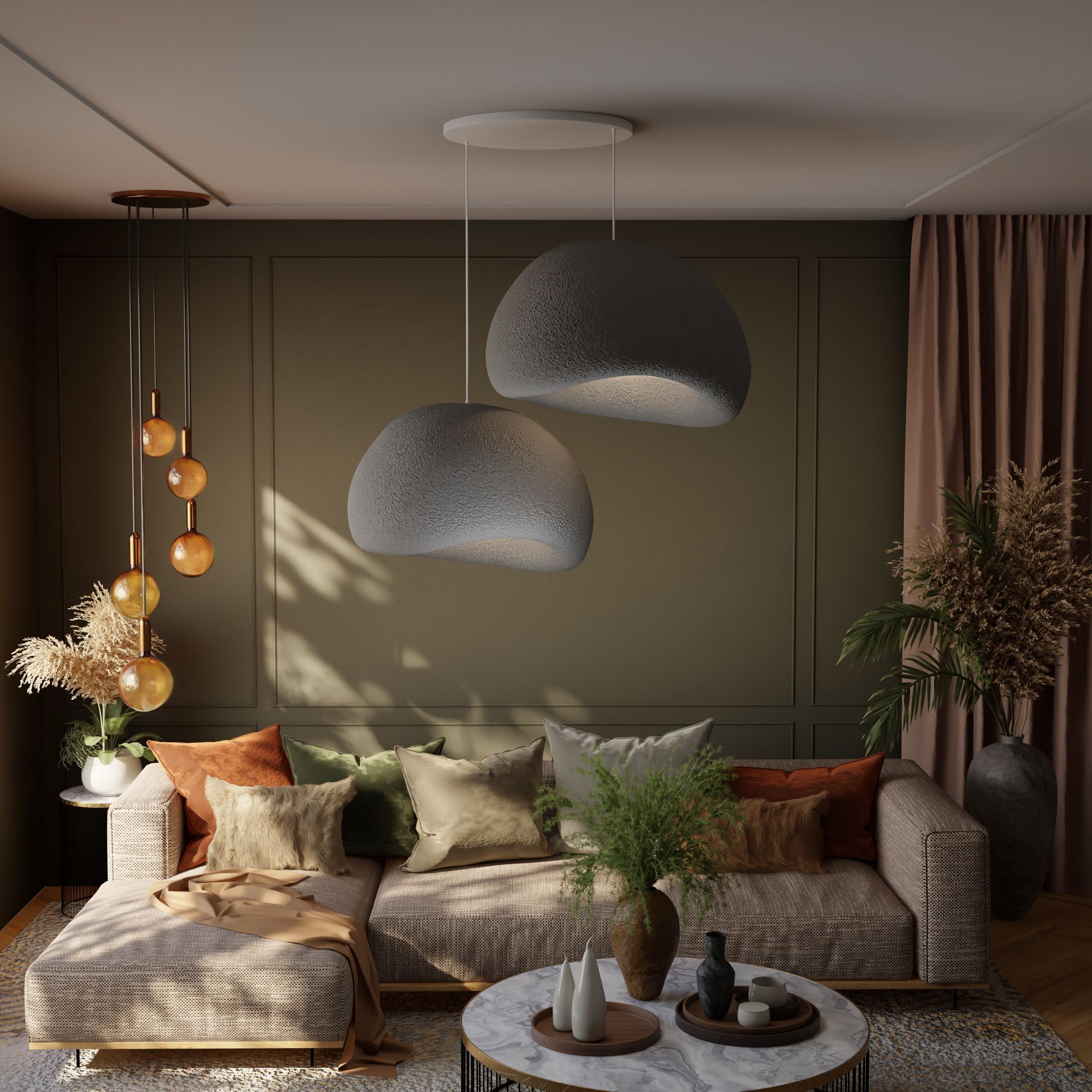 2-Flammig Wabi Sabi Dustfalls Pendelleuchte Beton Grau