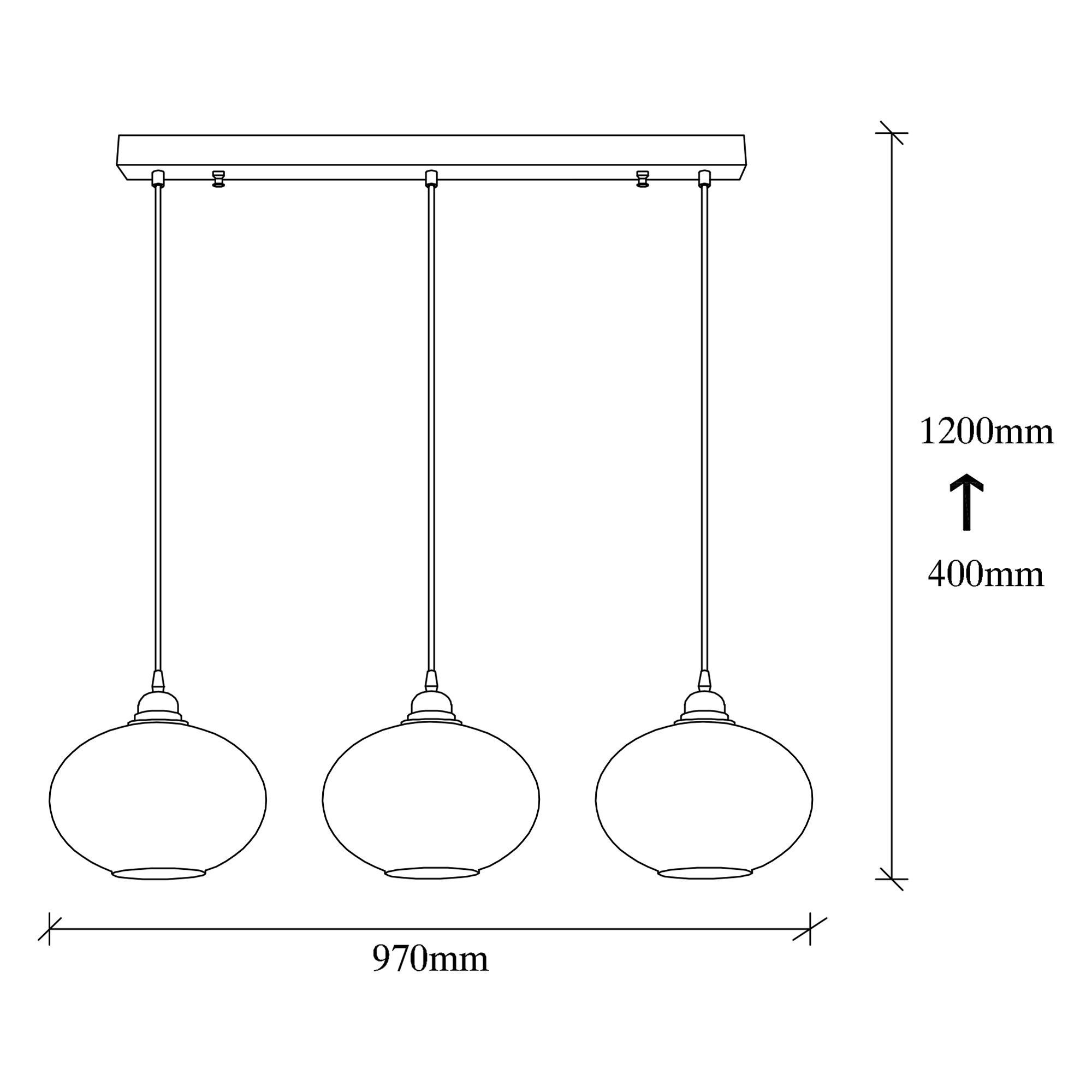 Pendant lamp 3 elements metal smoke-colored